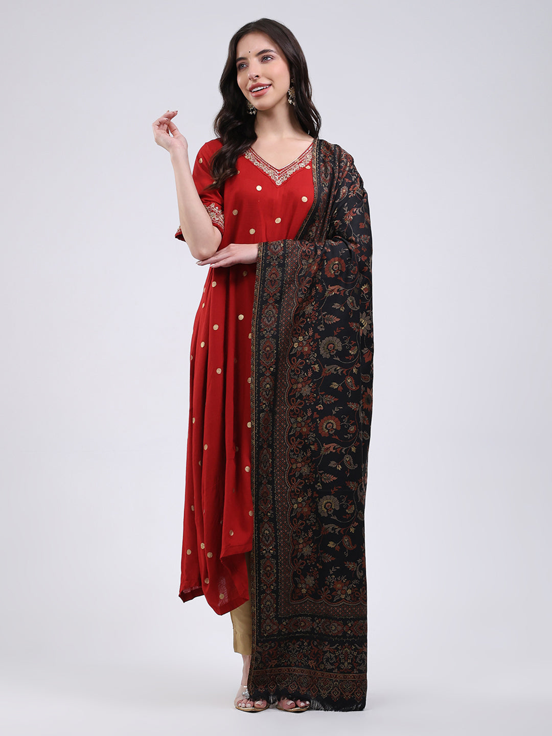 Women Multicolor Self Design Wool Blend Shawl