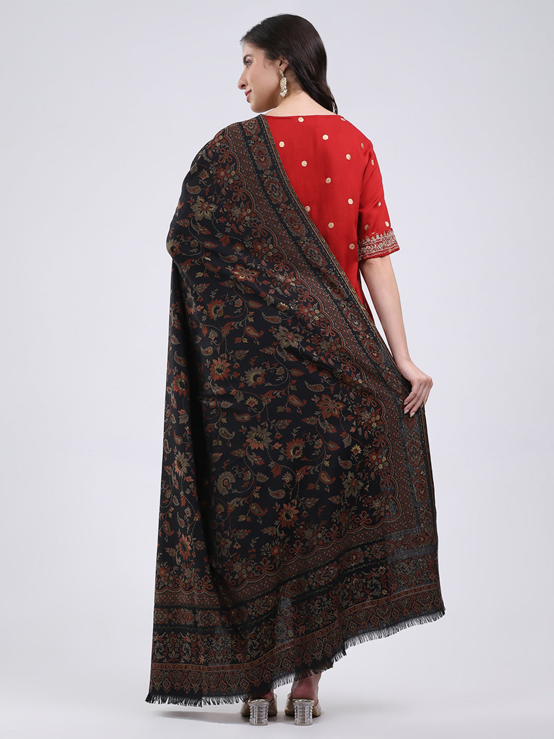 Women Multicolor Self Design Wool Blend Shawl
