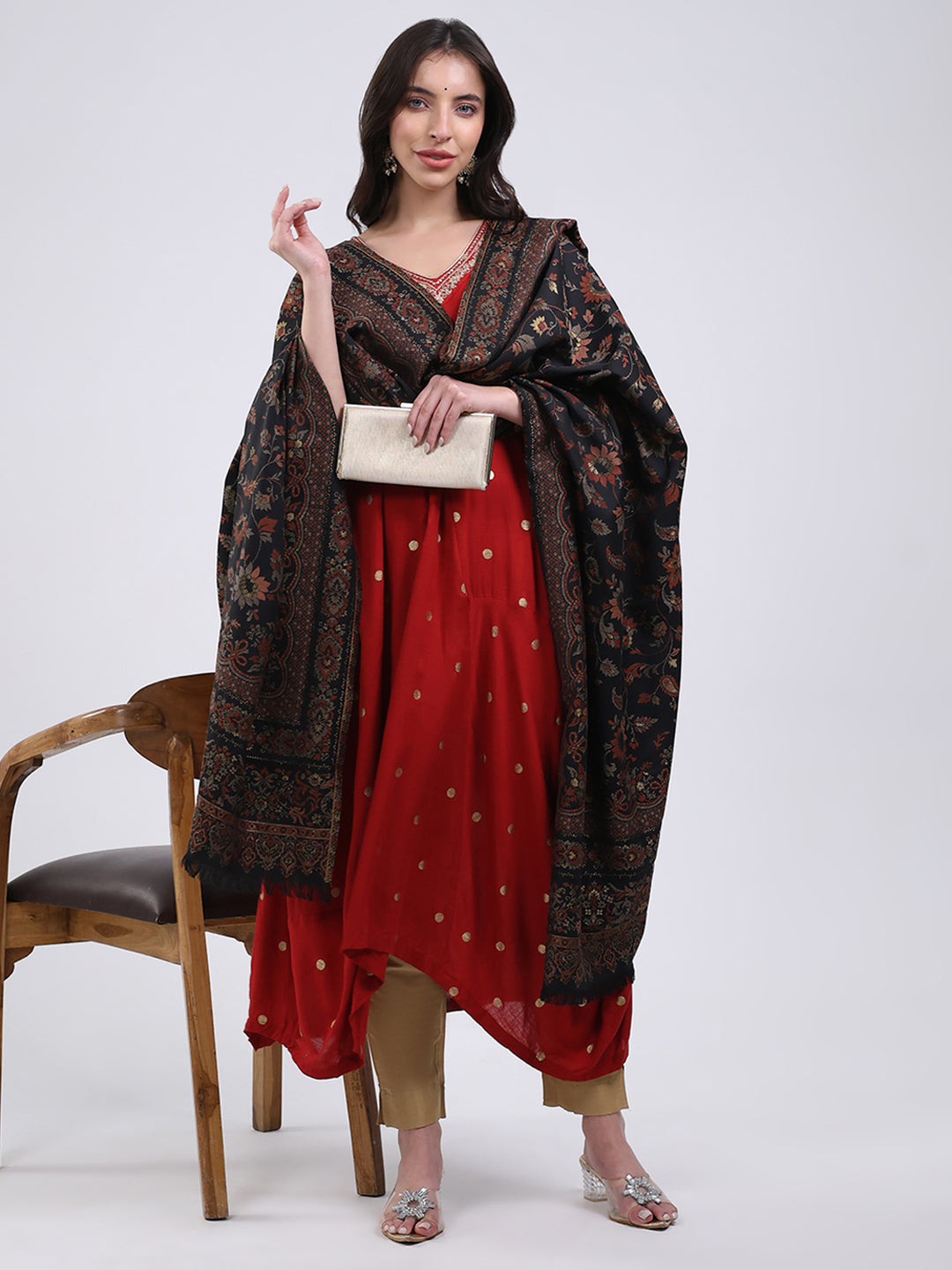 Women Multicolor Self Design Wool Blend Shawl