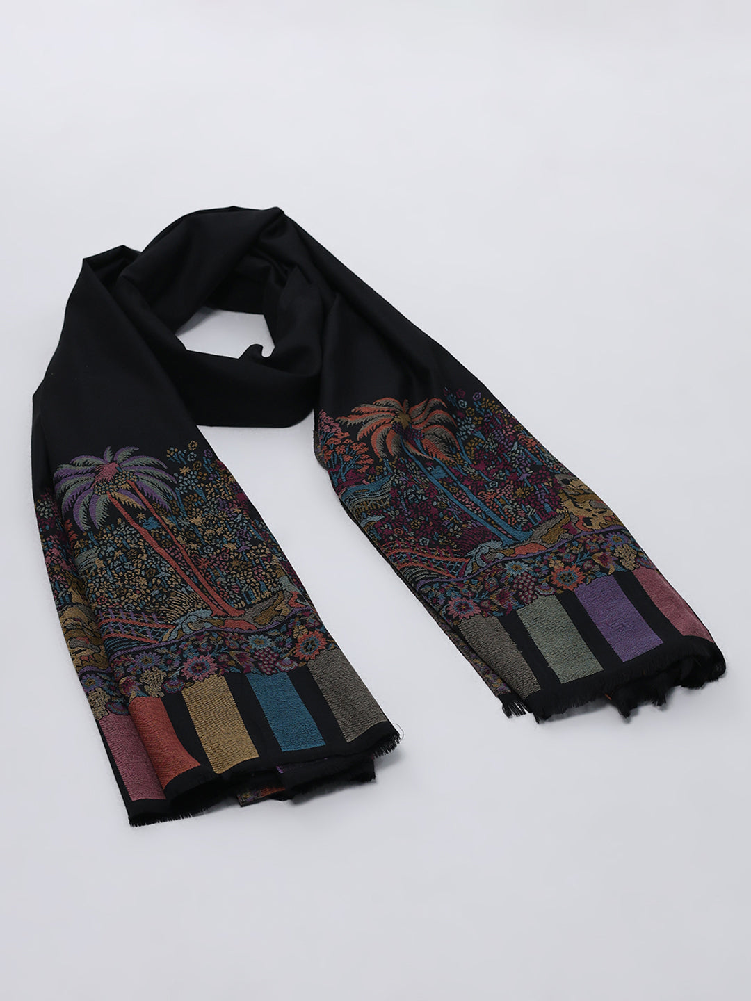 Women Black Printed Wool Blend Shawl