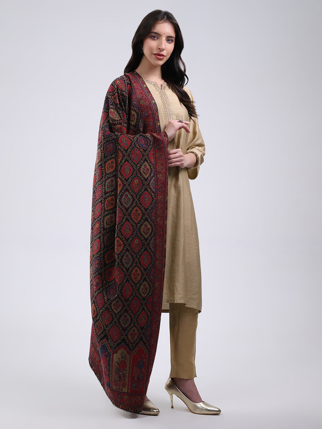 Women Multicolor Self Design Wool Blend Shawl