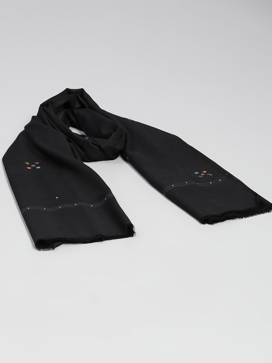 Women Black Printed Wool Blend Shawl