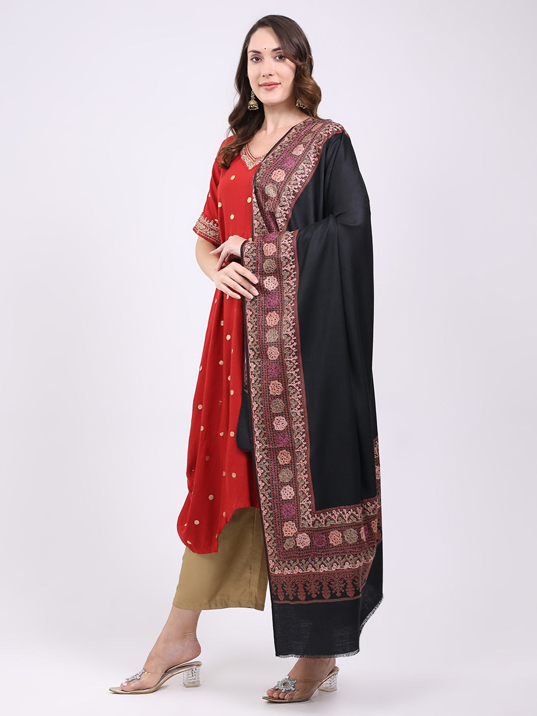 Women Black Printed Wool Blend Shawl