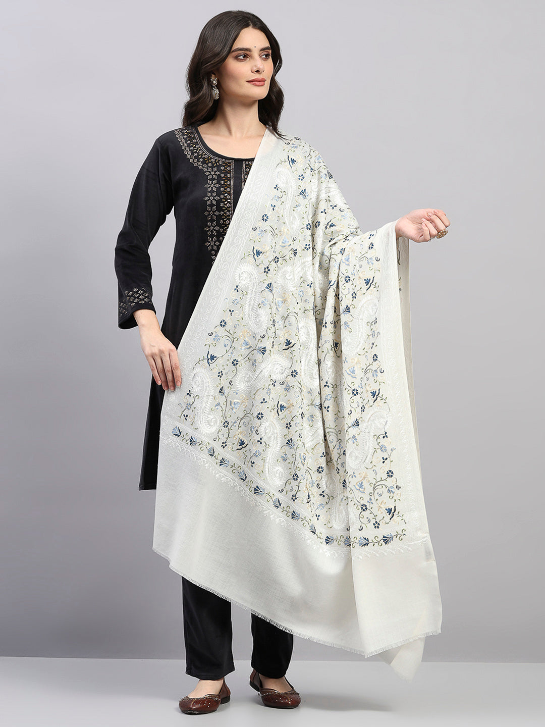 Women Multicolor Printed Wool Blend Shawl