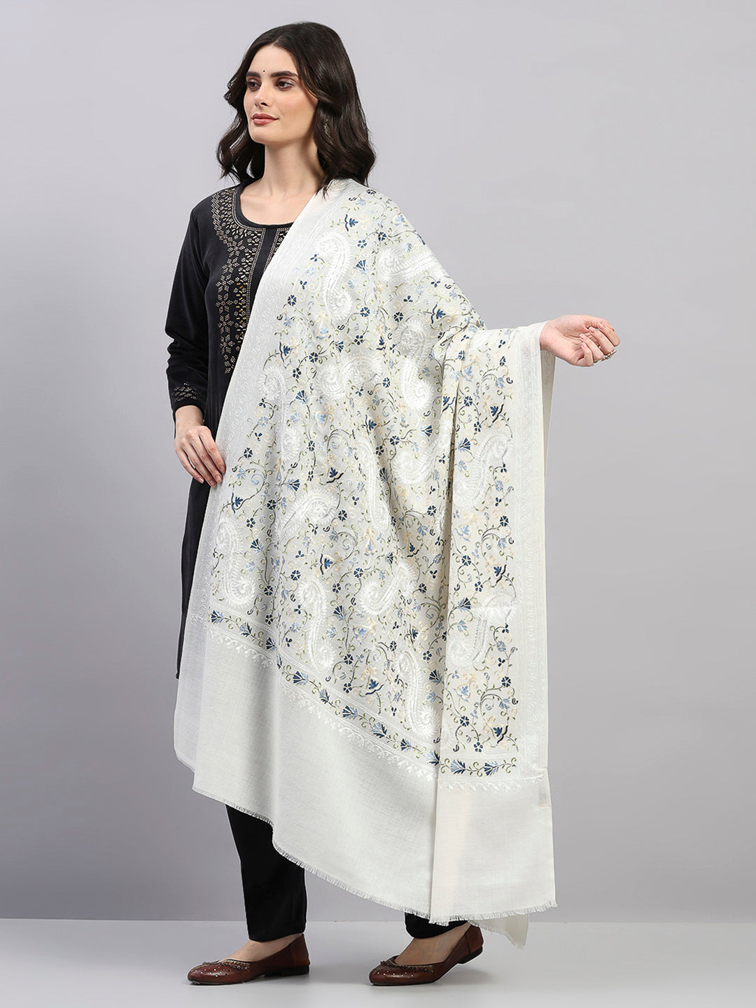 Women Multicolor Printed Wool Blend Shawl