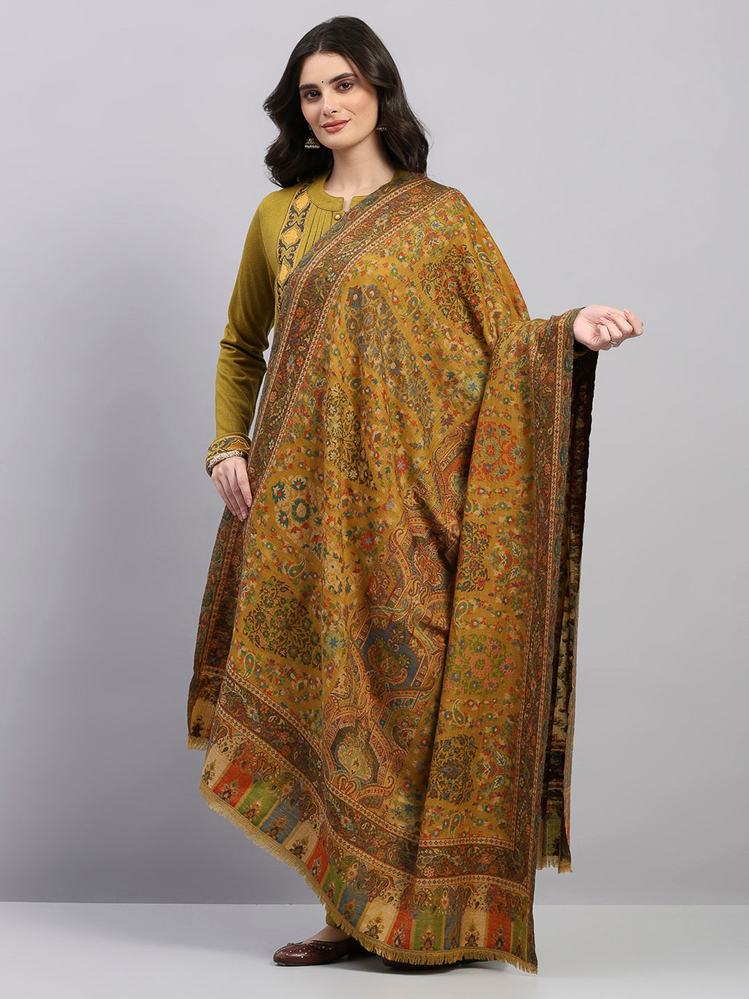 Women Multicolor Printed Wool Blend Shawl