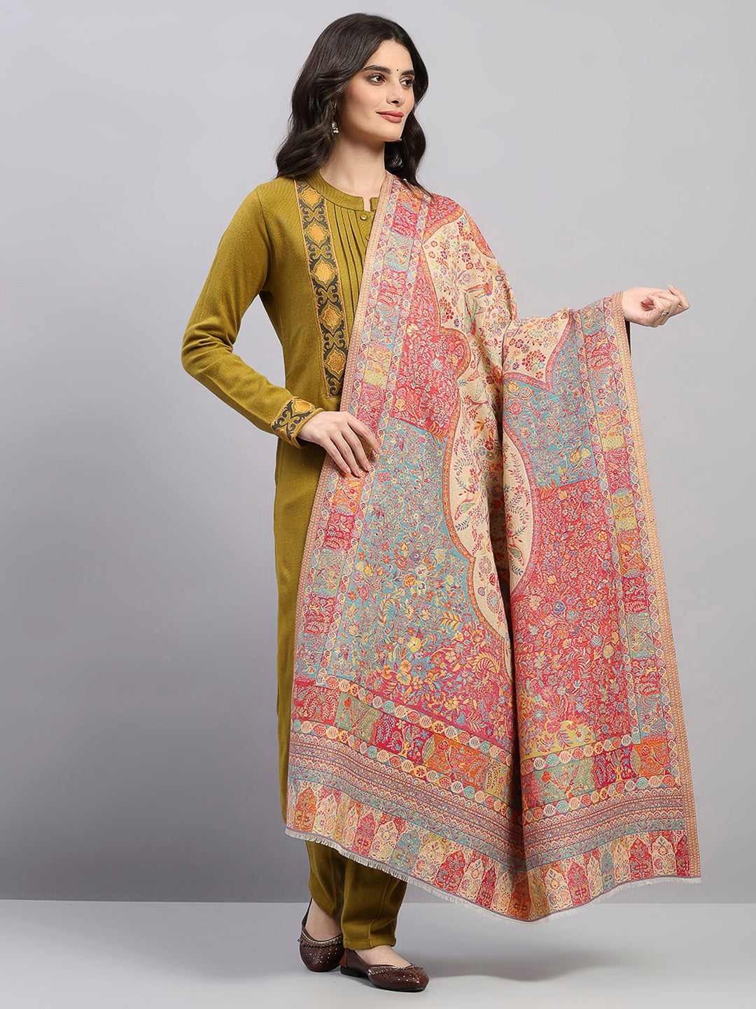 Women Multicolor Printed Wool Blend Shawl