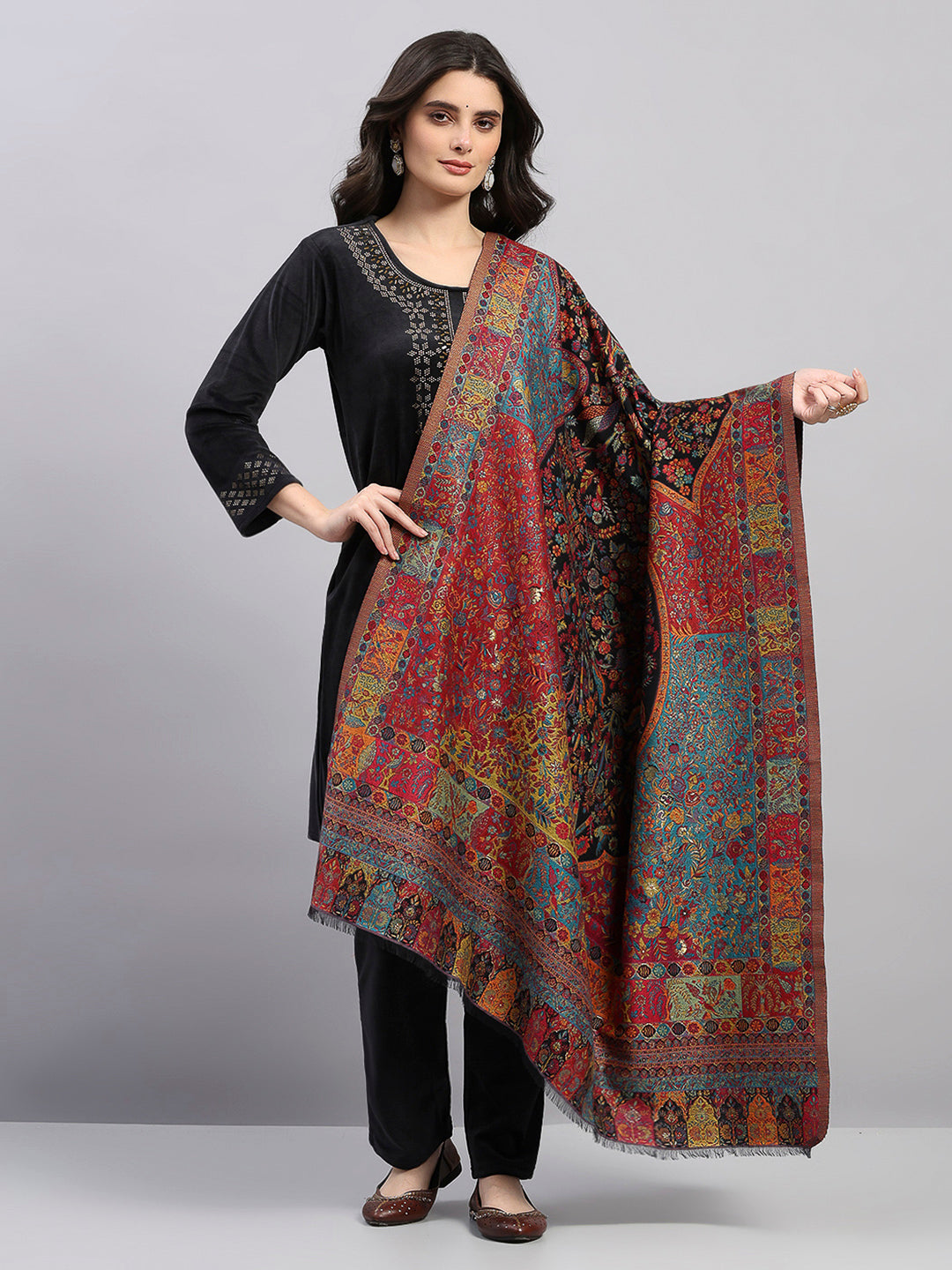 Women Multicolor Printed Wool Blend Shawl