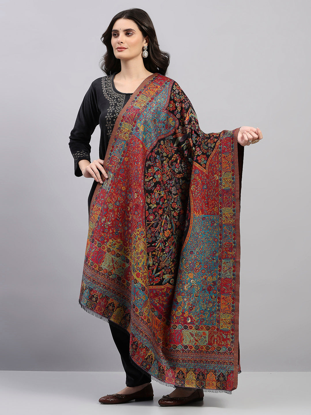 Women Multicolor Printed Wool Blend Shawl