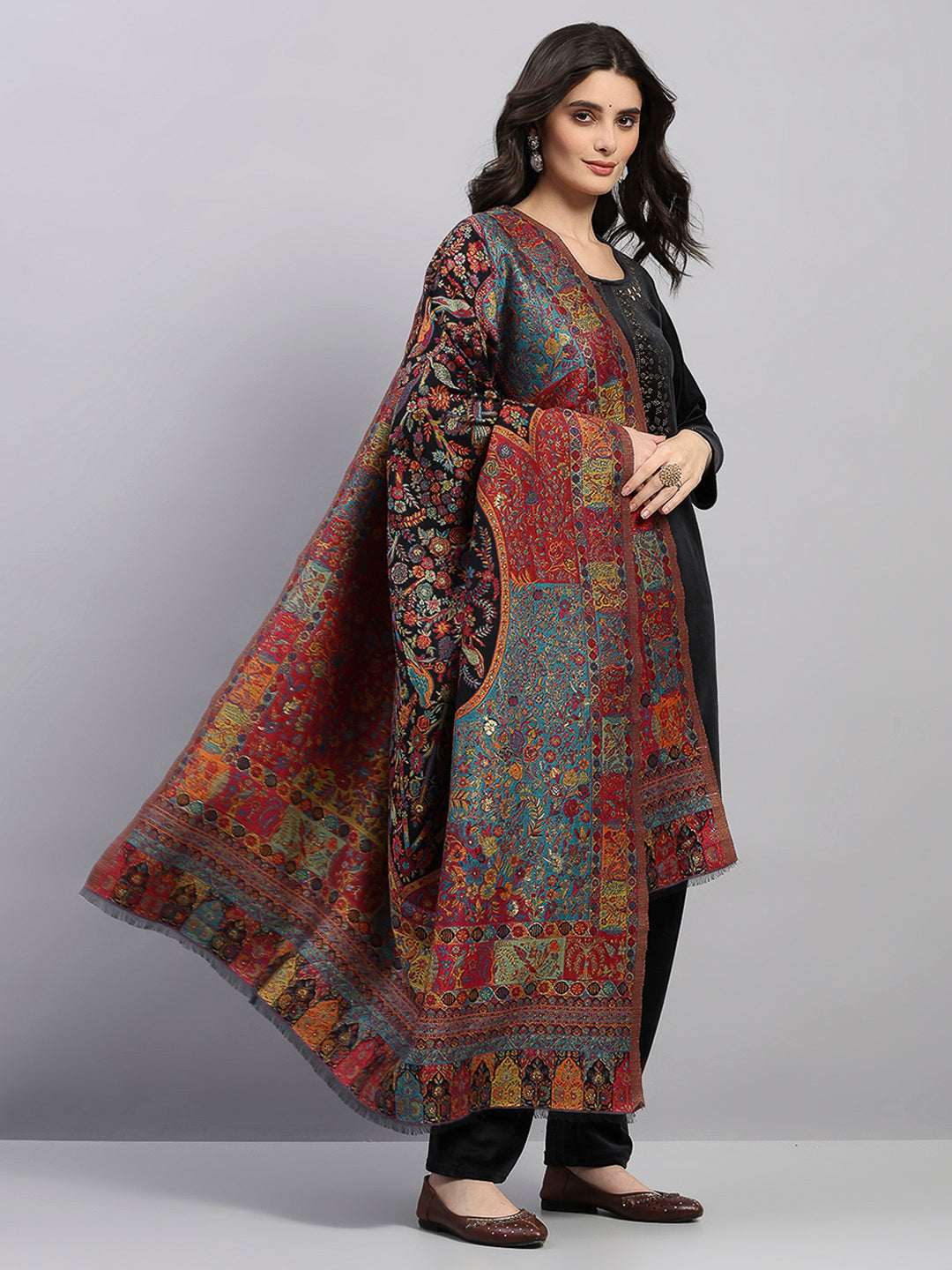 Women Multicolor Printed Wool Blend Shawl