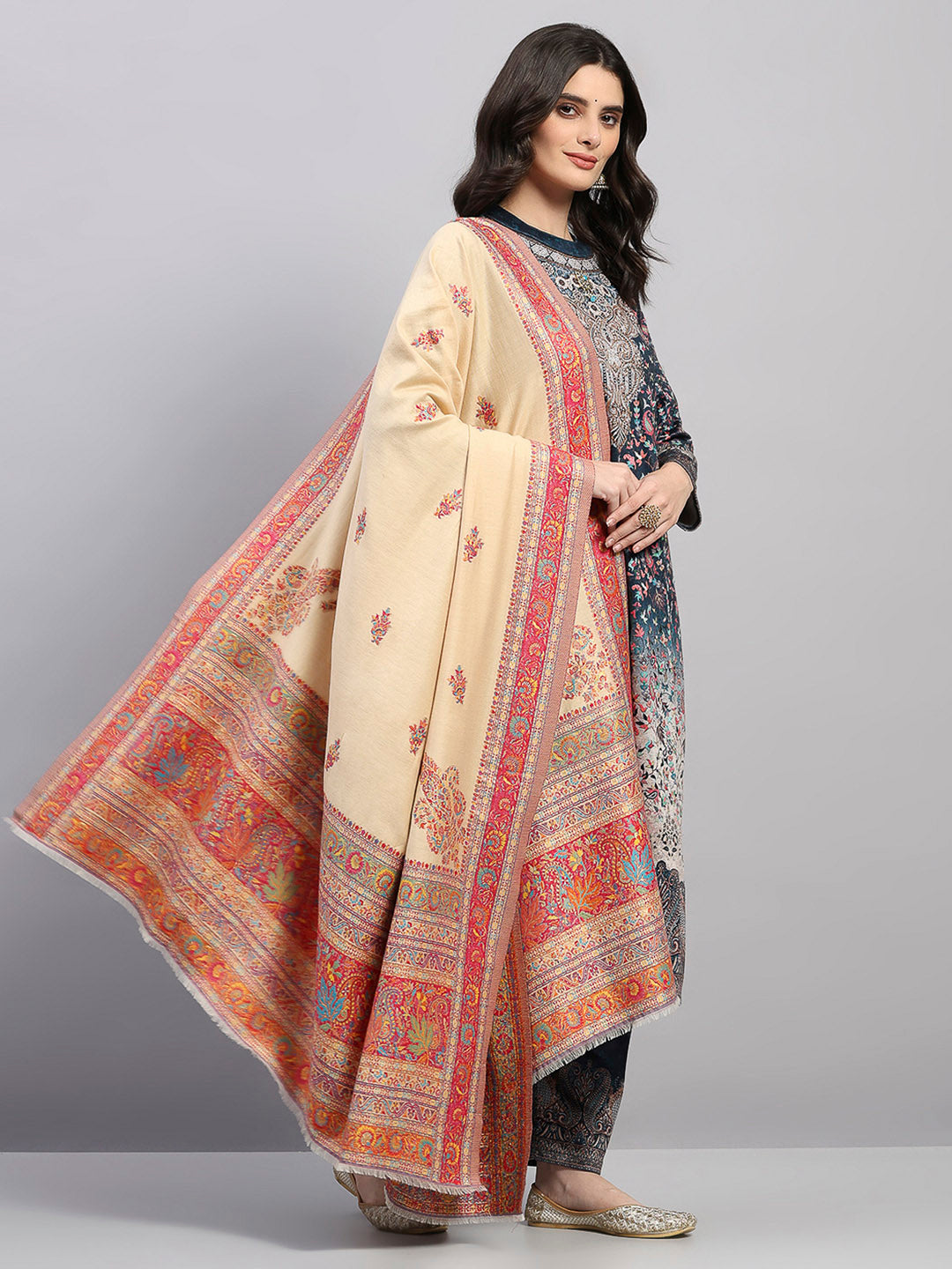 Women Multicolor Printed Wool Blend Shawl