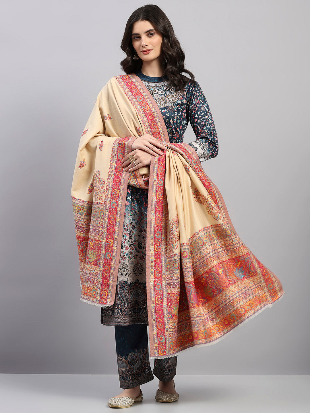 Women Multicolor Printed Wool Blend Shawl