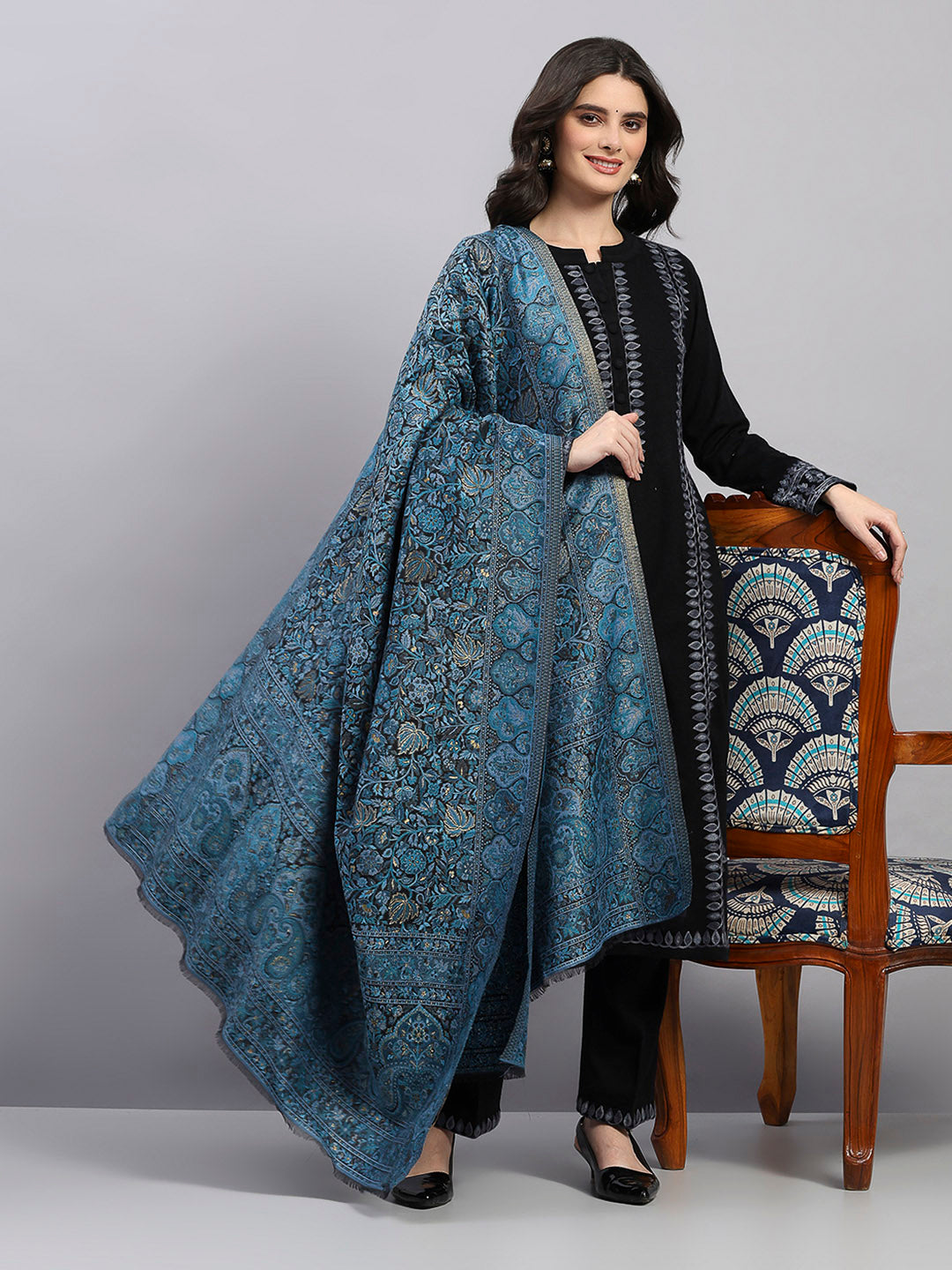 Women Multicolor Printed Wool Blend Shawl