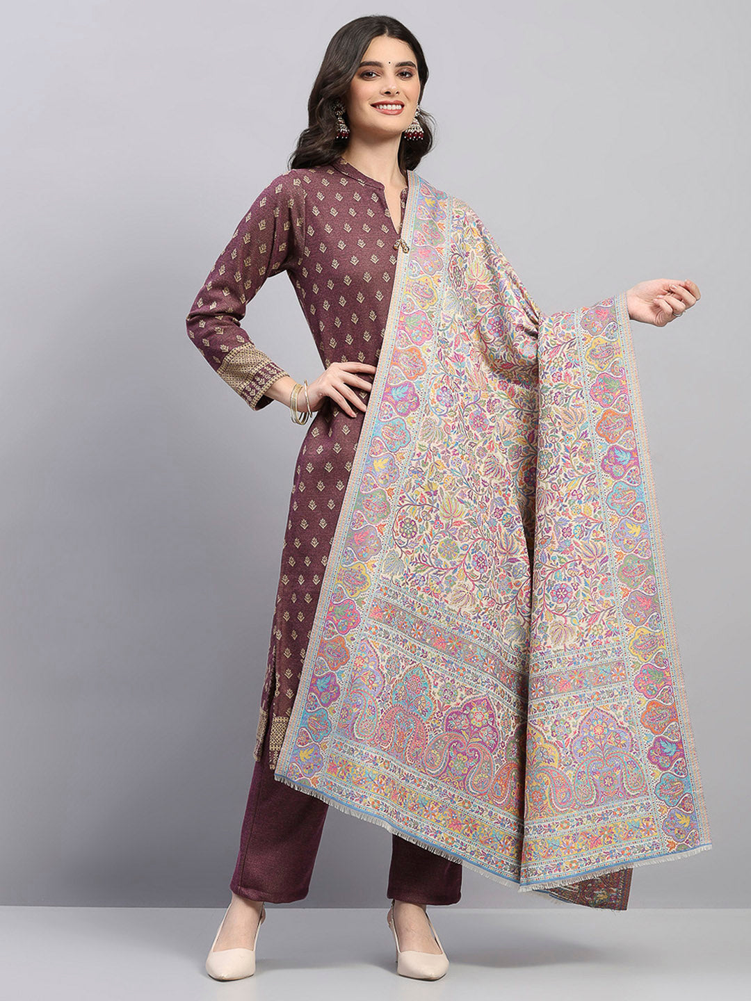 Women Multicolor Printed Wool Blend Shawl