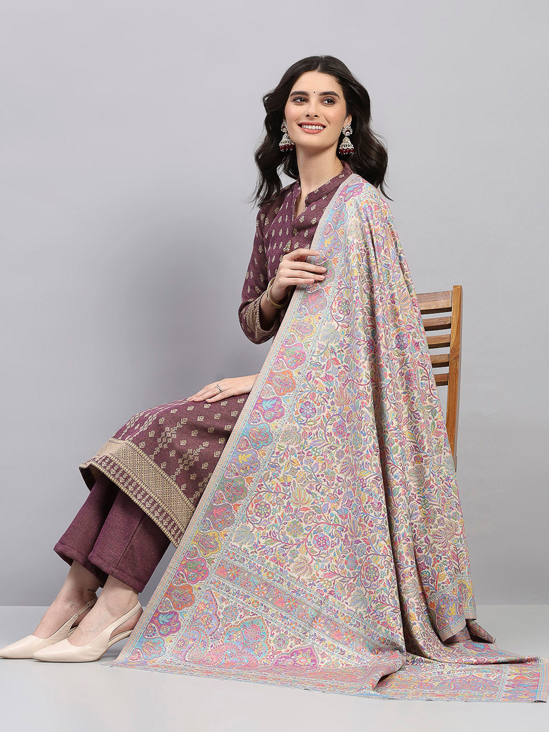 Women Multicolor Printed Wool Blend Shawl