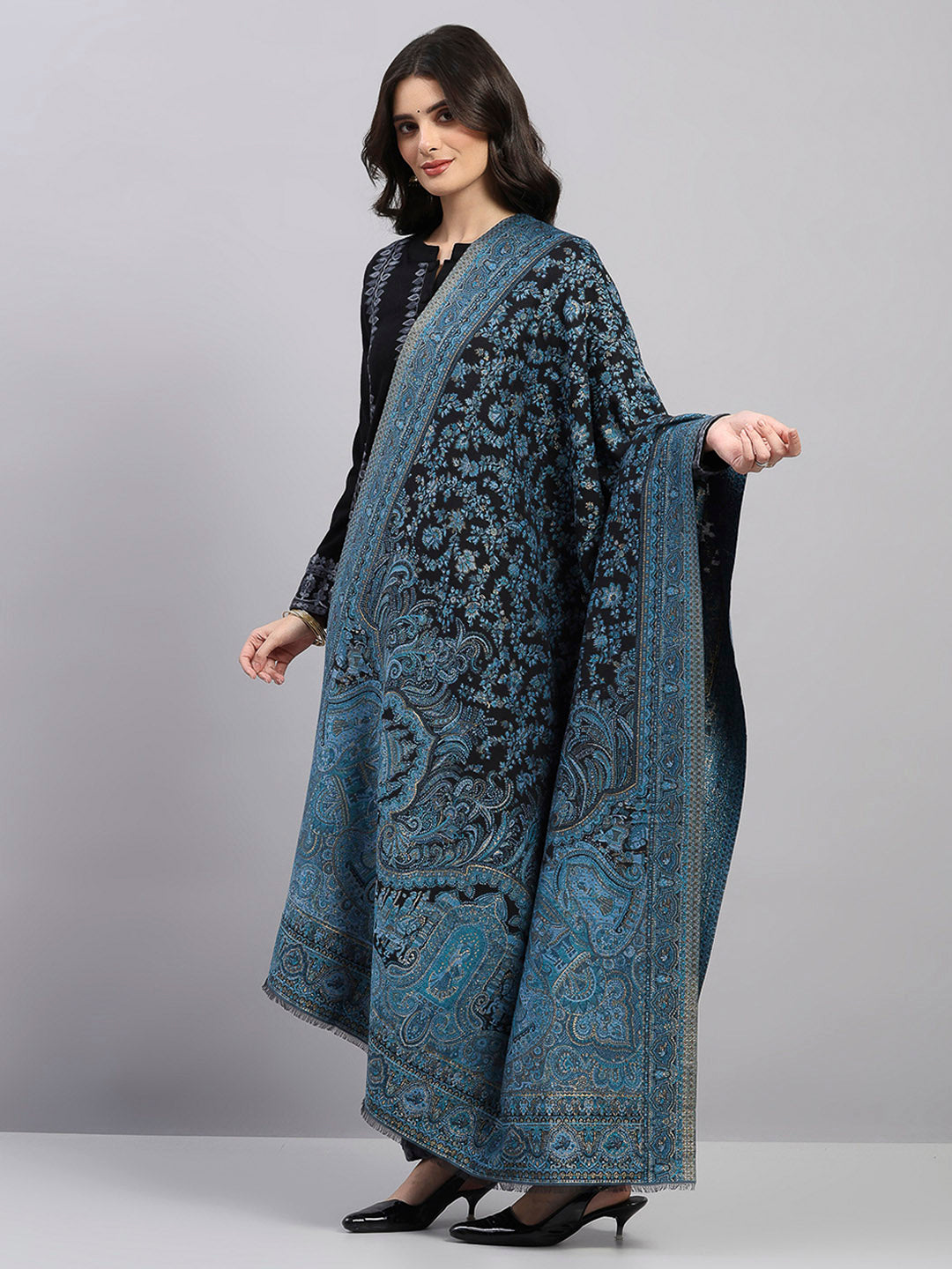Women Multicolor Printed Wool Blend Shawl