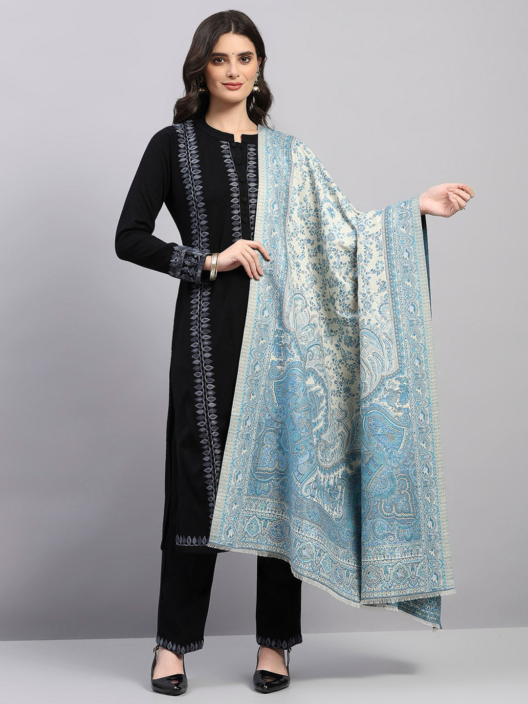 Women Multicolor Printed Wool Blend Shawl