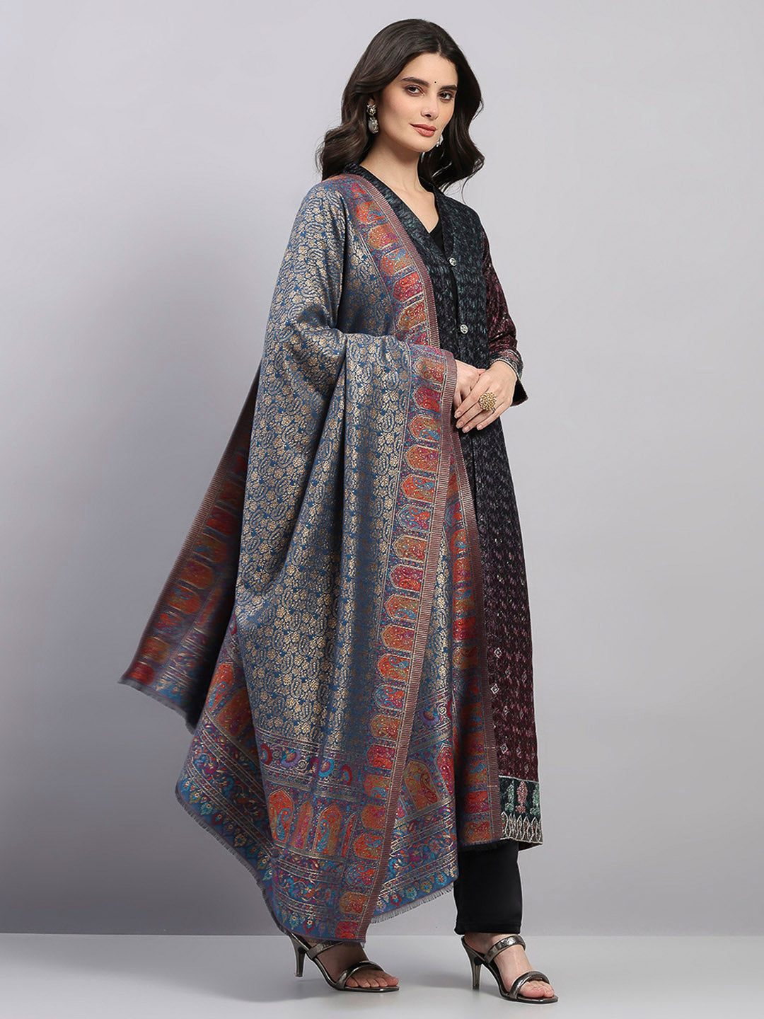 Women Multicolor Printed Wool Blend Shawl