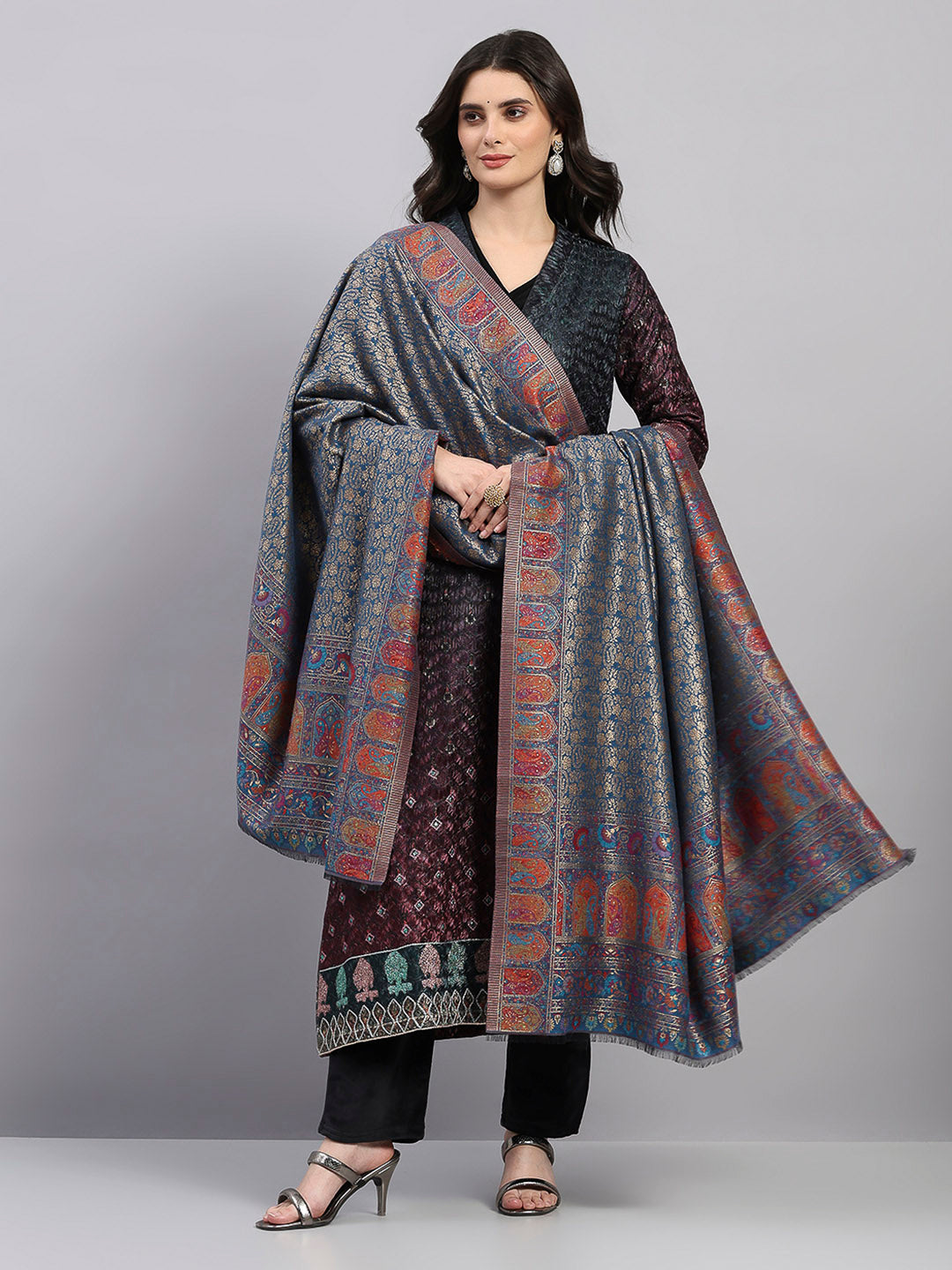 Women Multicolor Printed Wool Blend Shawl