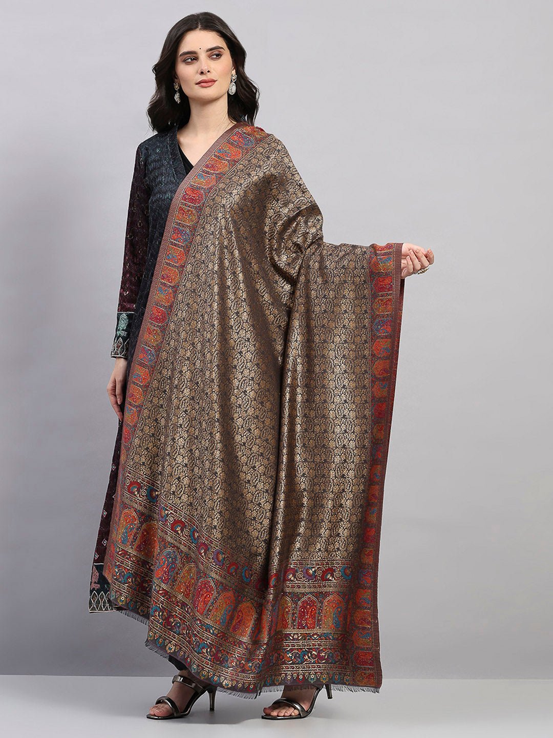 Women Multicolor Printed Wool Blend Shawl