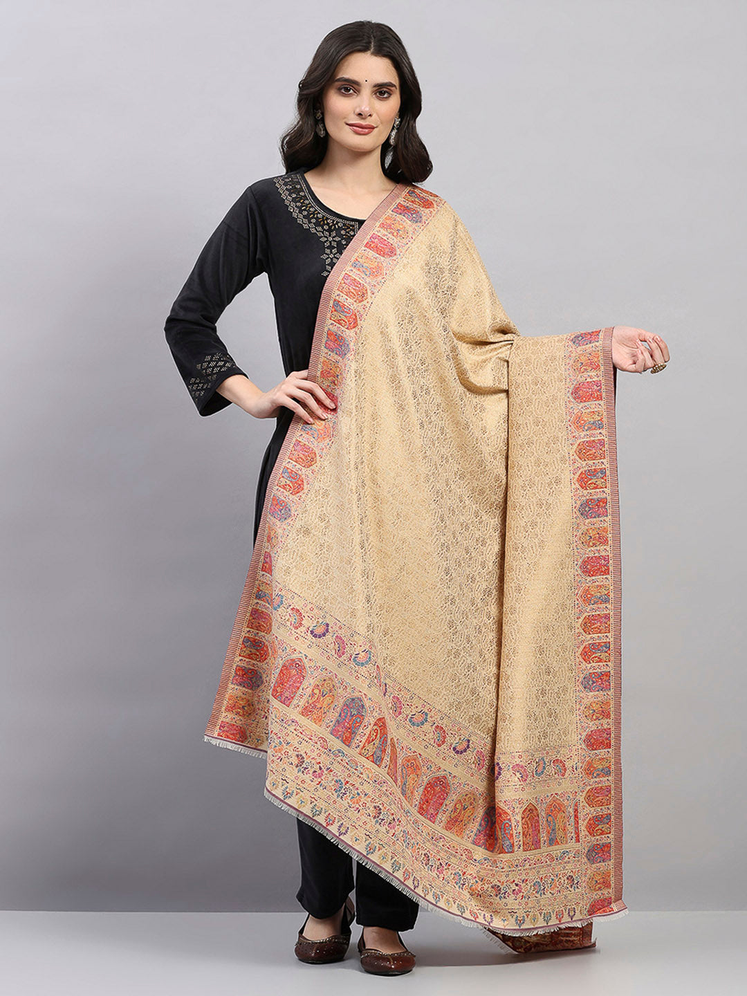 Women Multicolor Printed Wool Blend Shawl