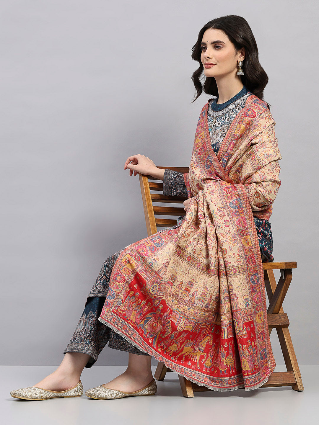 Women Multicolor Printed Wool Blend Shawl