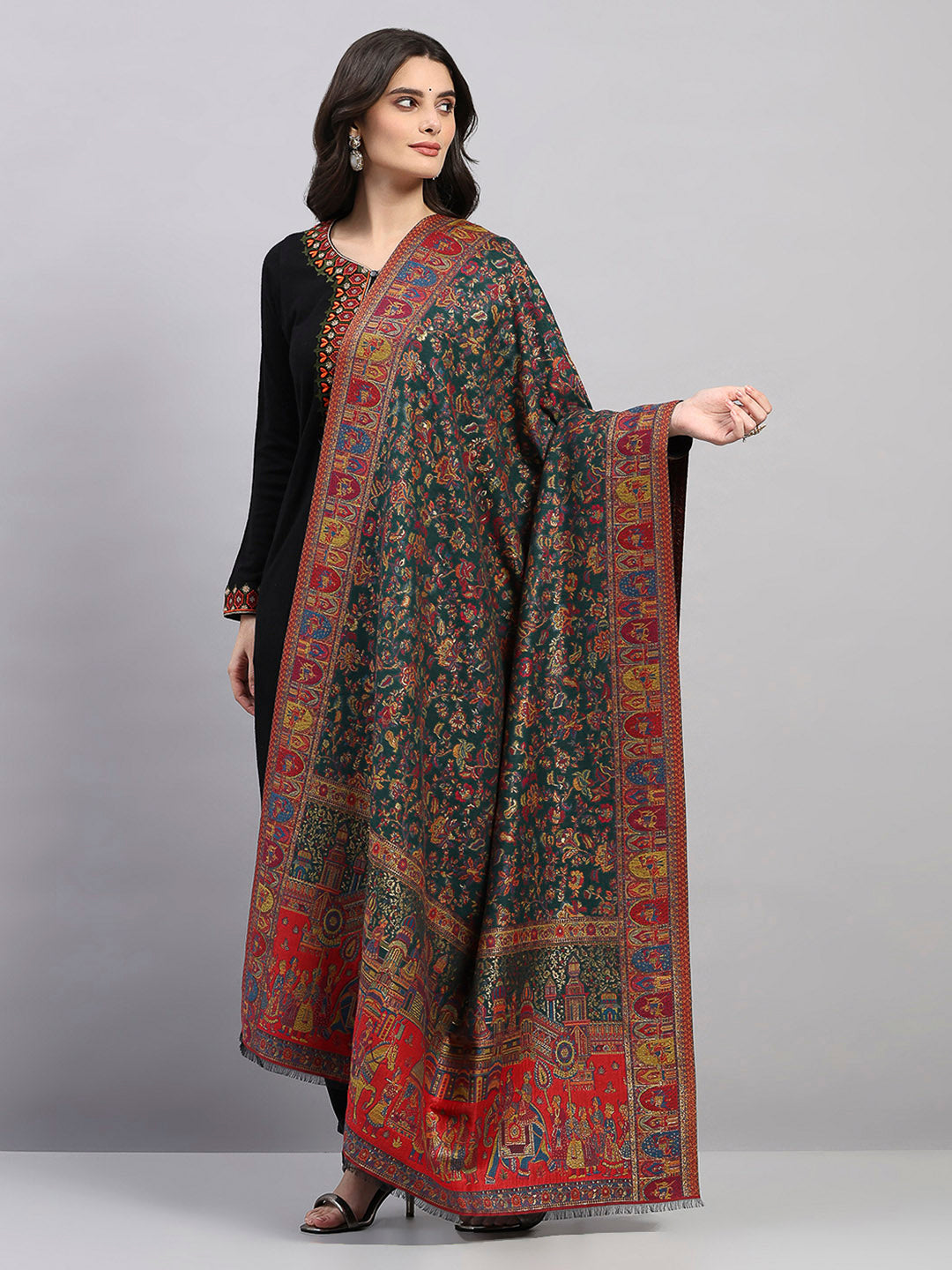 Women Multicolor Printed Wool Blend Shawl