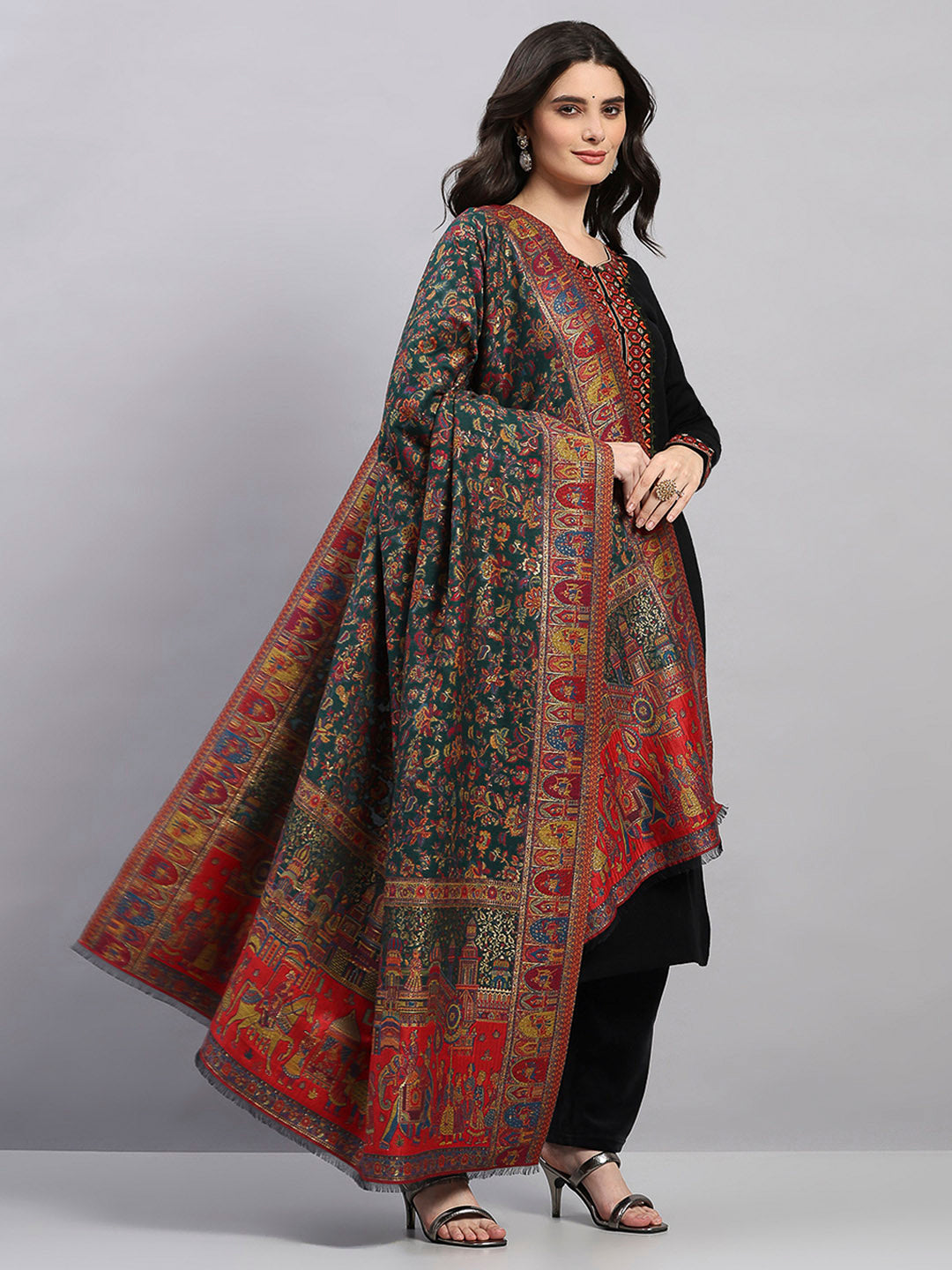Women Multicolor Printed Wool Blend Shawl