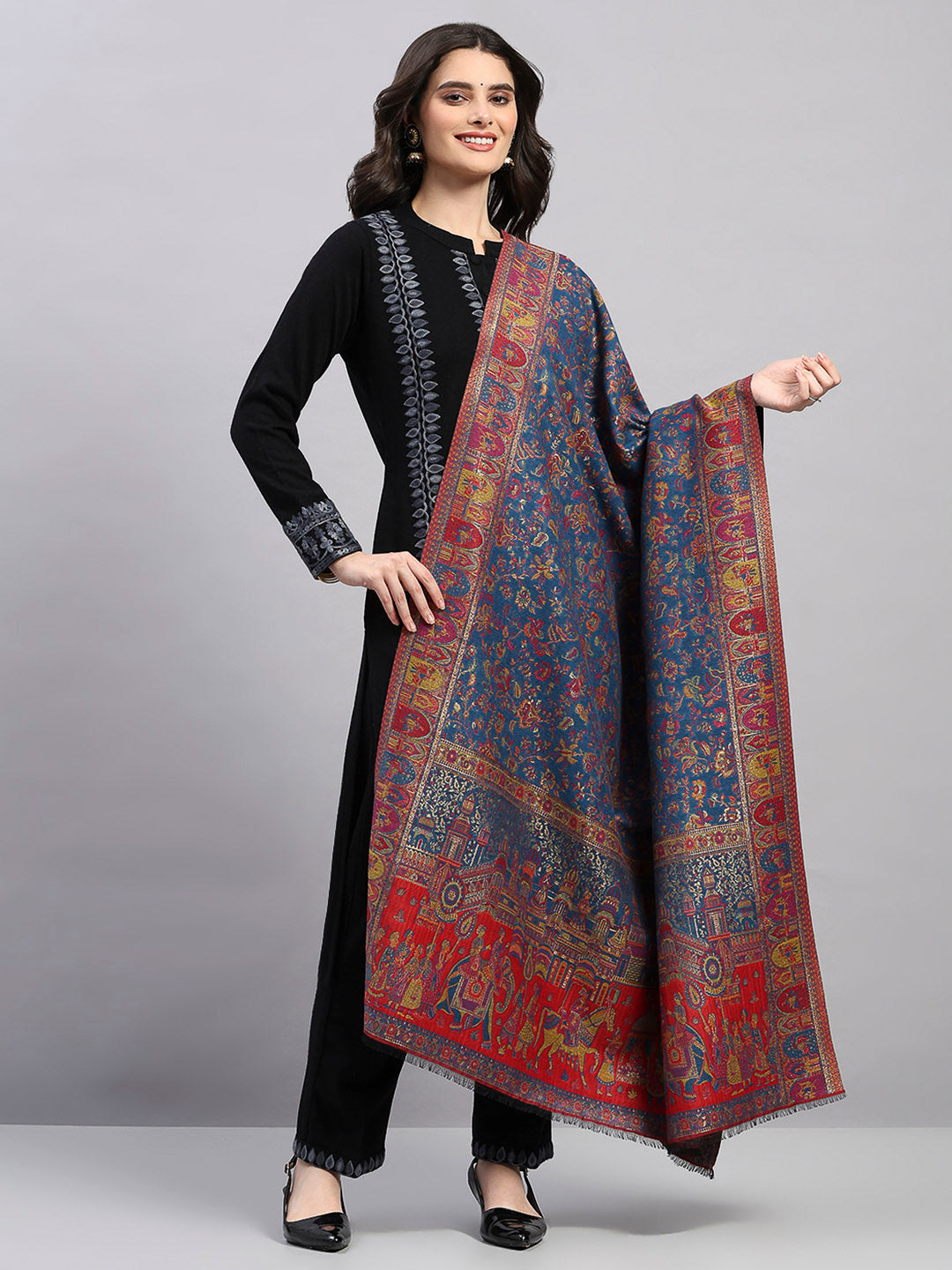 Women Multicolor Printed Wool Blend Shawl