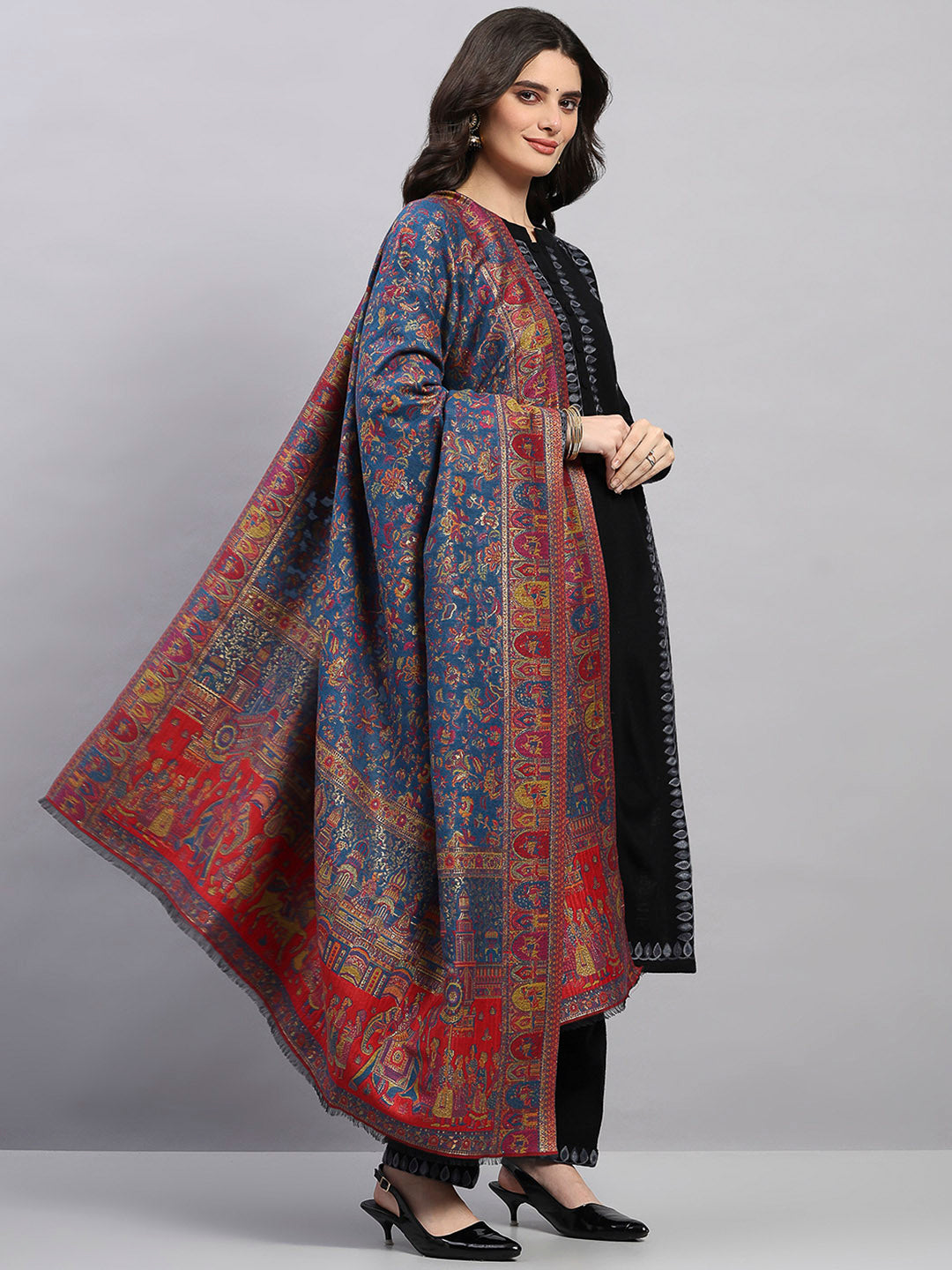 Women Multicolor Printed Wool Blend Shawl
