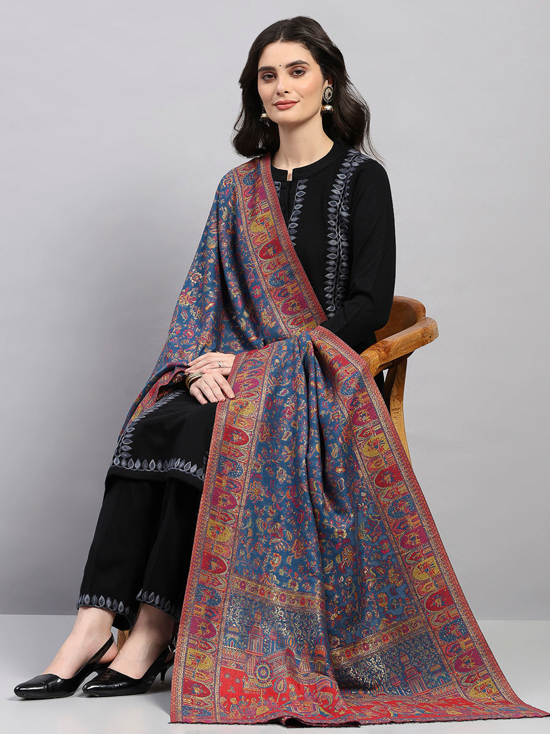 Women Multicolor Printed Wool Blend Shawl