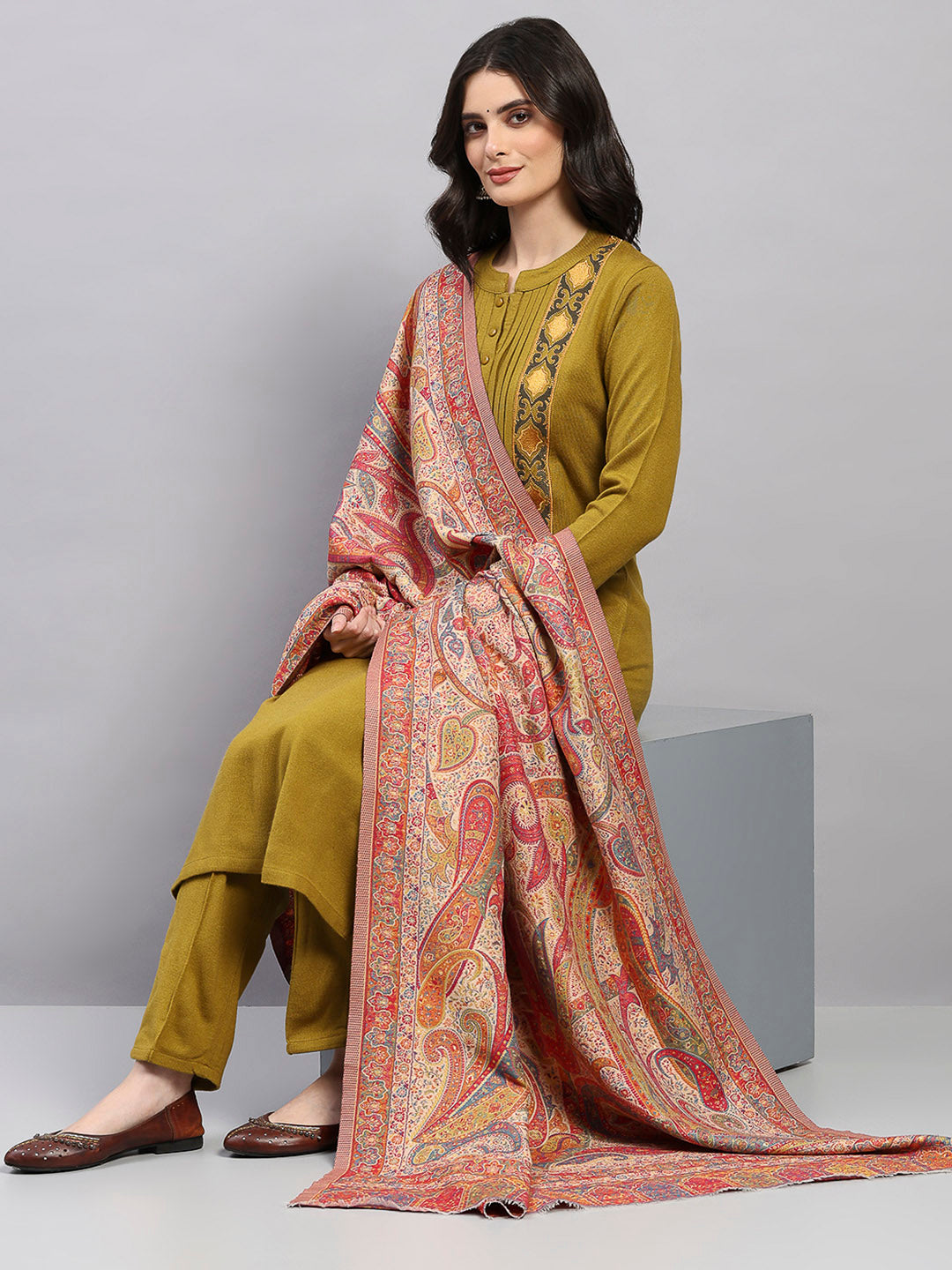 Women Multicolor Printed Wool Blend Shawl