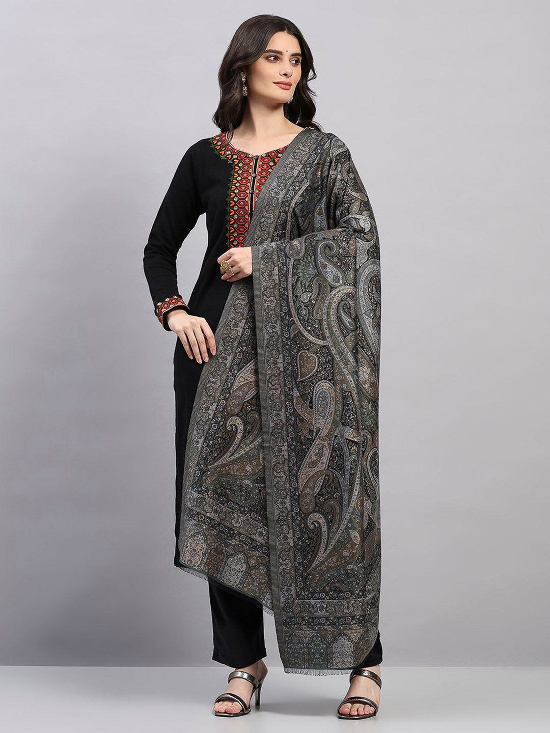 Women Multicolor Printed Wool Blend Shawl