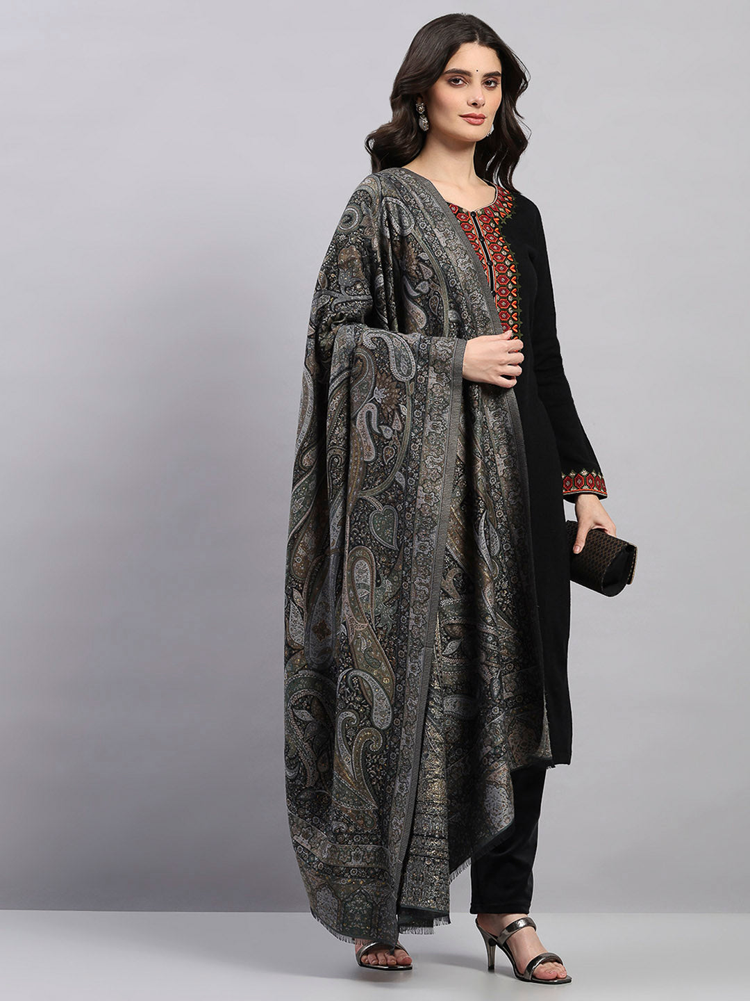 Women Multicolor Printed Wool Blend Shawl