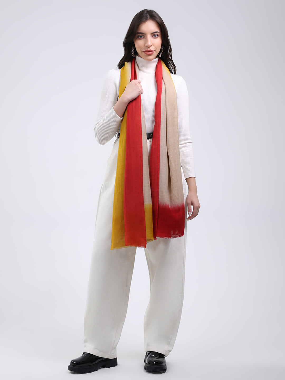 Women Multicolor Solid Wool Blend Stole