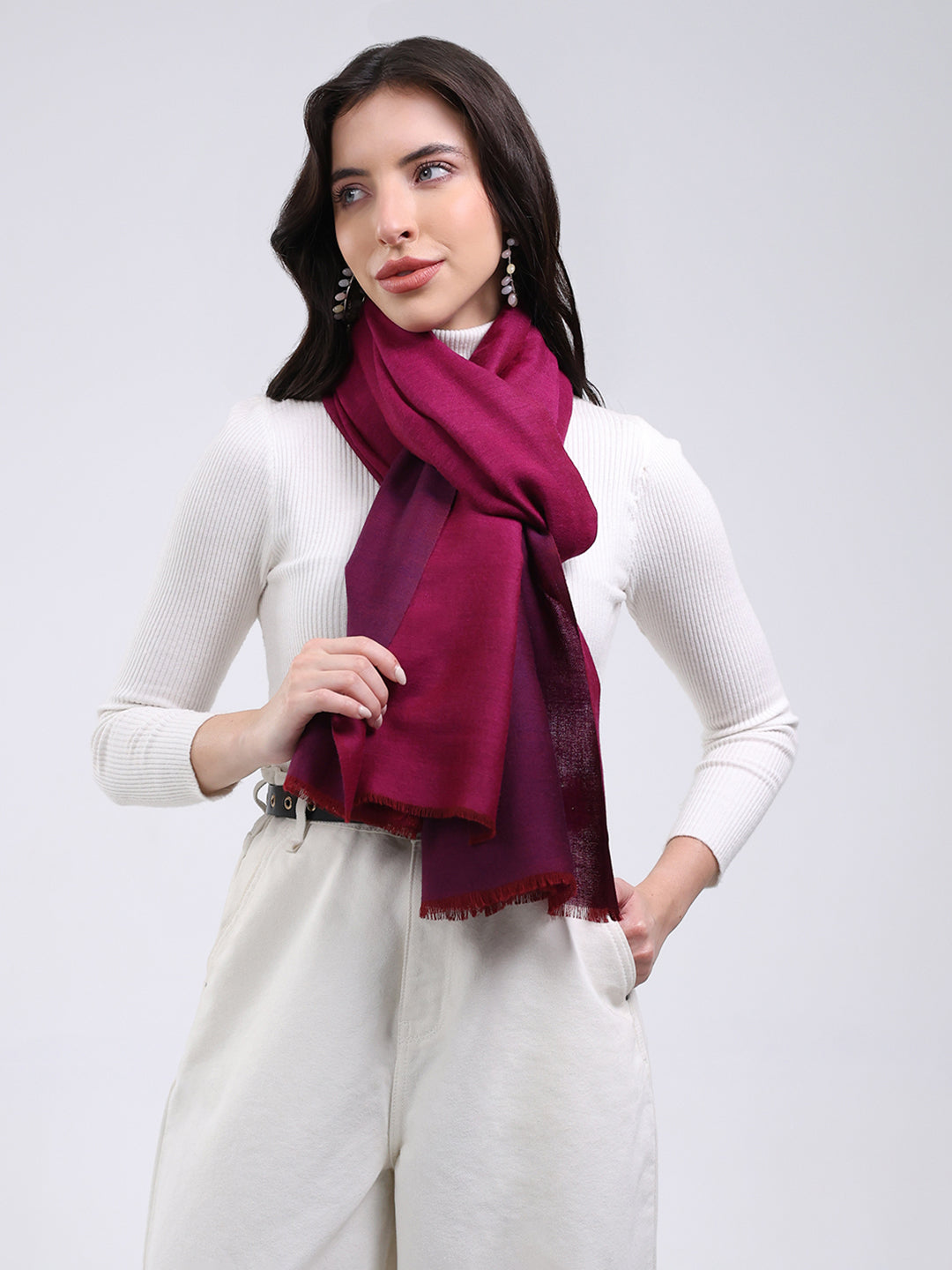 Women Maroon Solid Wool Blend Stole