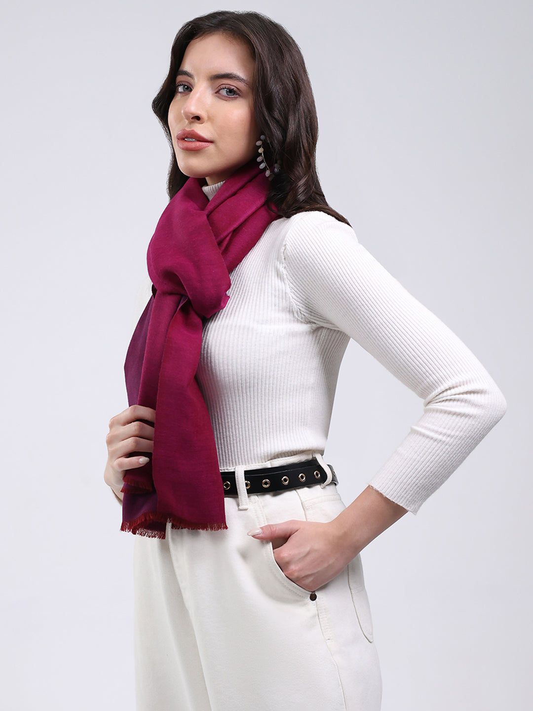 Women Maroon Solid Wool Blend Stole