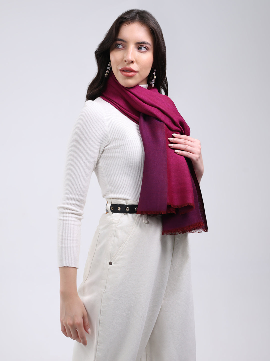Women Maroon Solid Wool Blend Stole