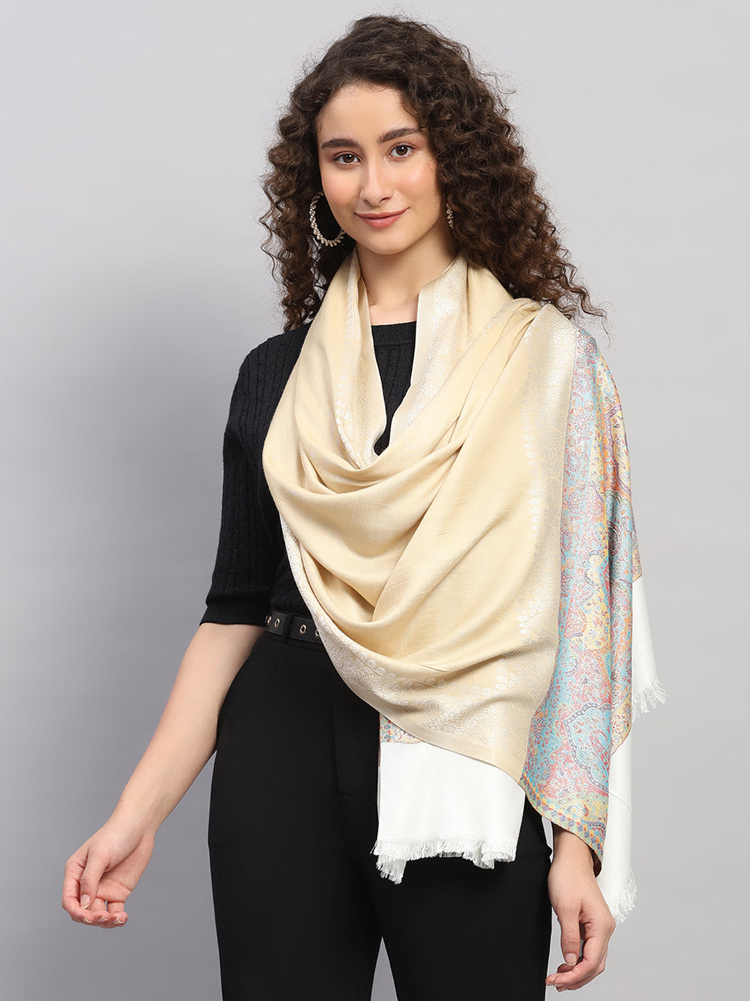 Women Multicolor Self Design Wool Stole