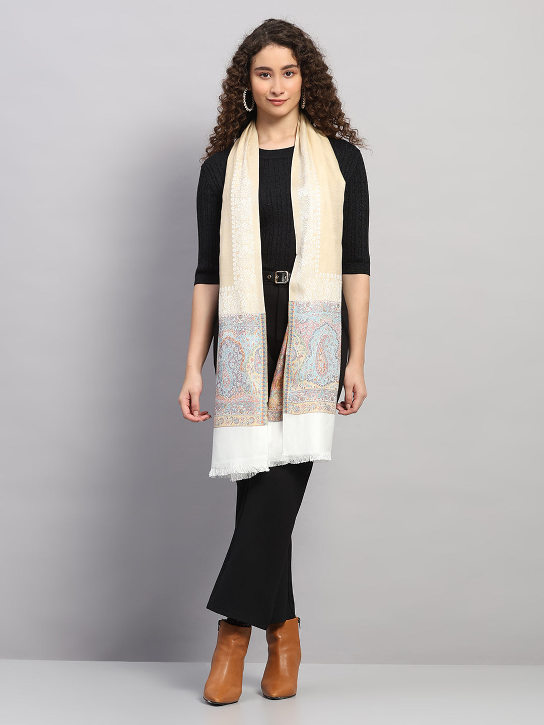 Women Multicolor Self Design Wool Stole