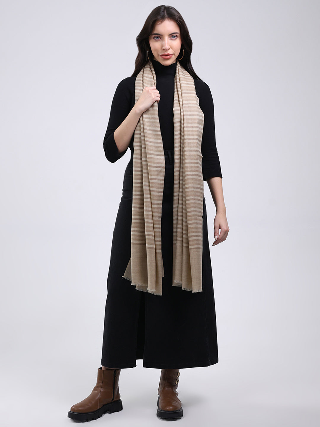 Women Beige Solid Wool Blend Stole