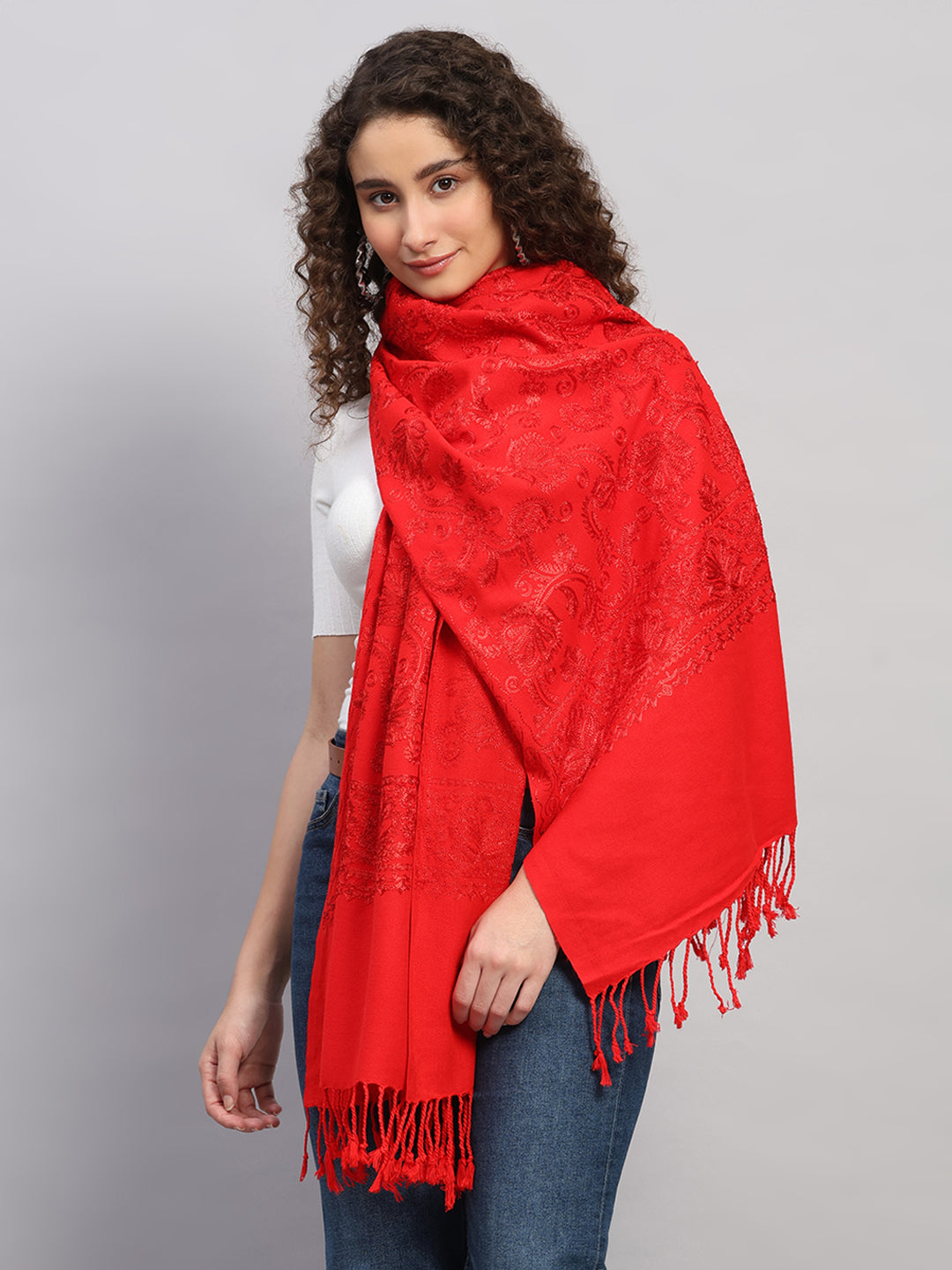 Women Multicolor Self Design Wool Stole