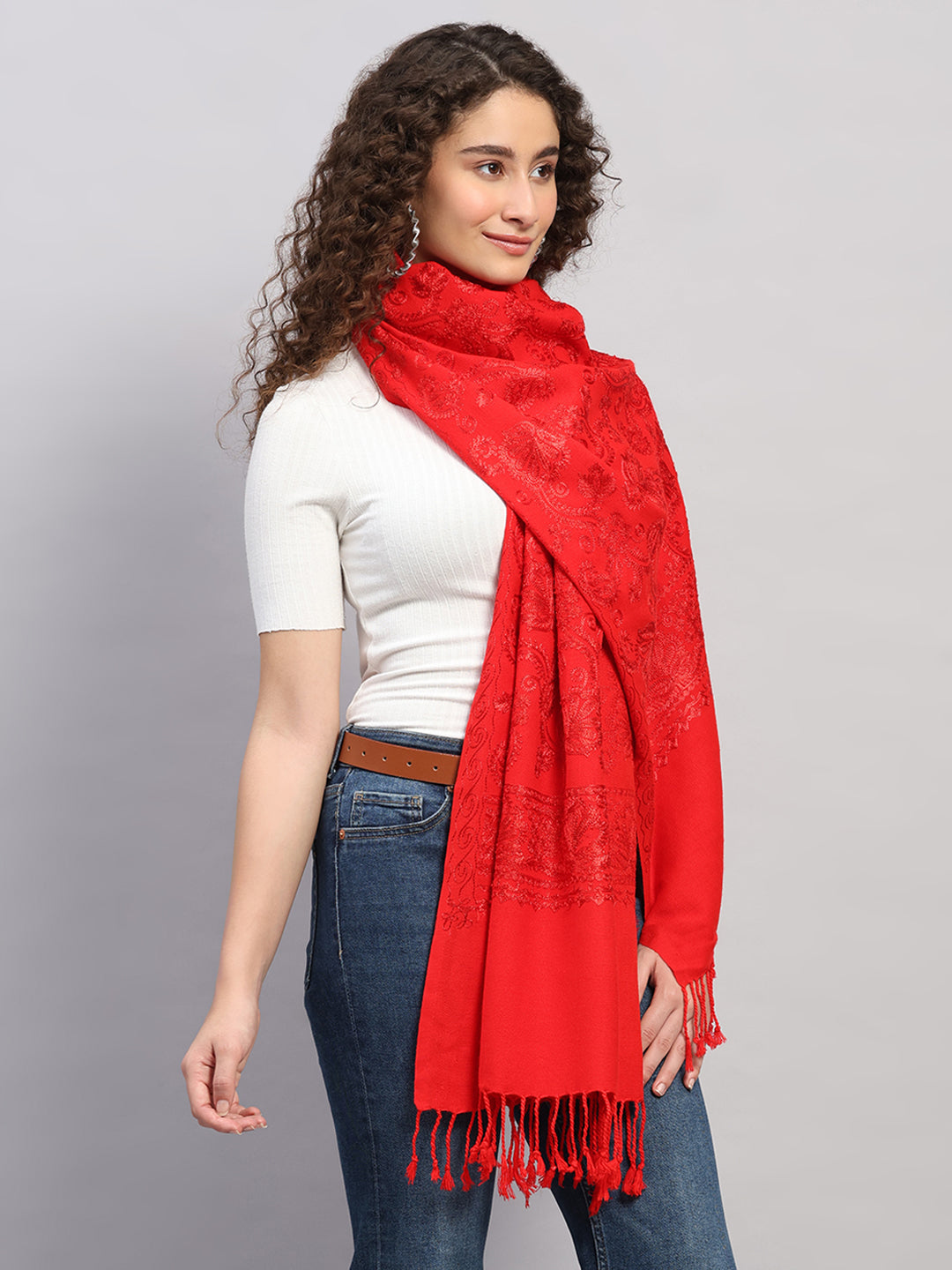 Women Multicolor Self Design Wool Stole