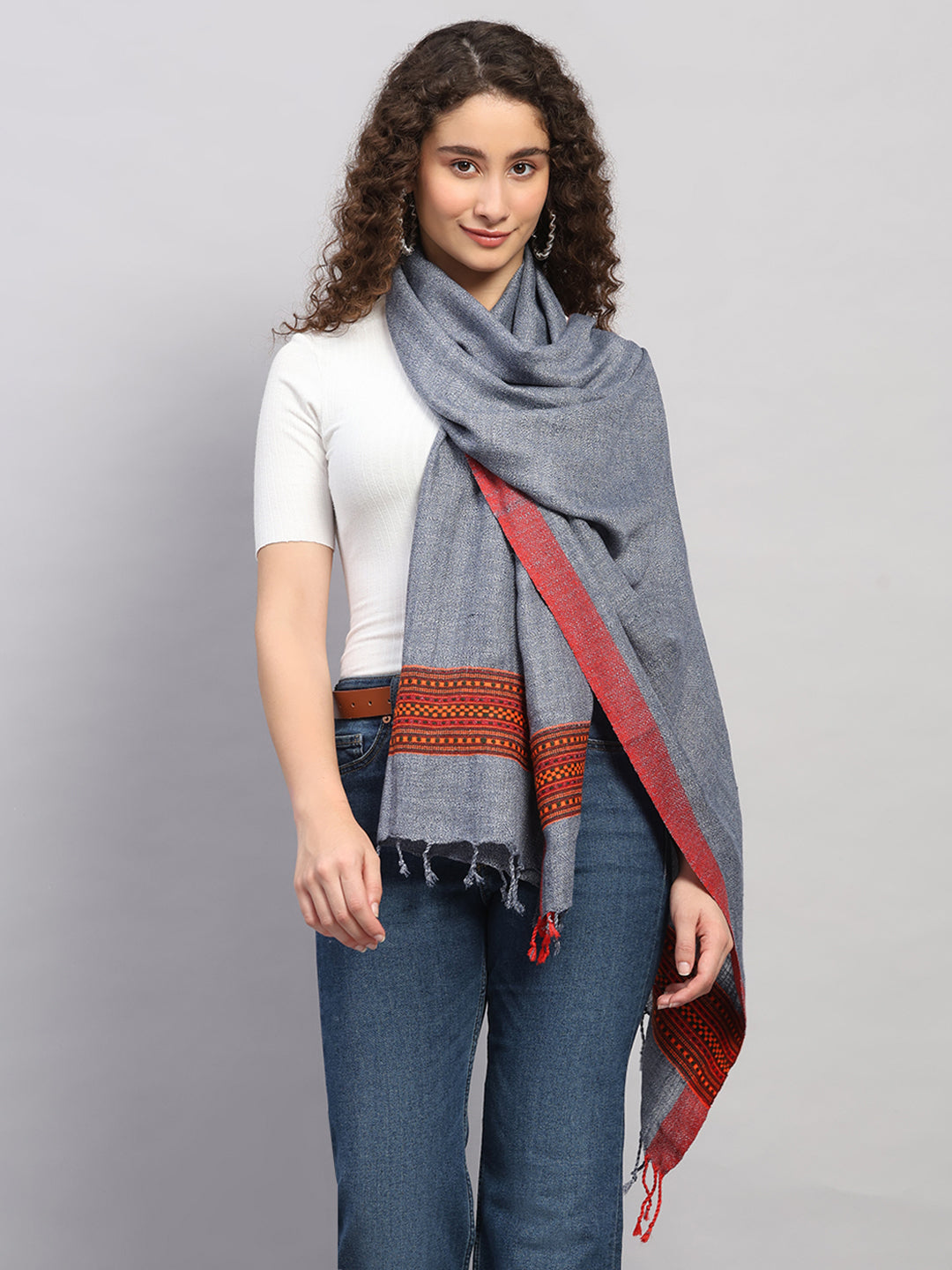 Women Multicolor Self Design Wool Stole