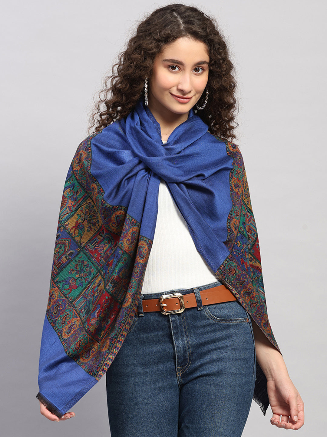 Women Multicolor Self Design Wool Stole