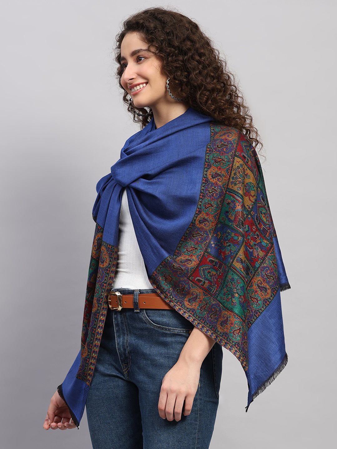Women Multicolor Self Design Wool Stole