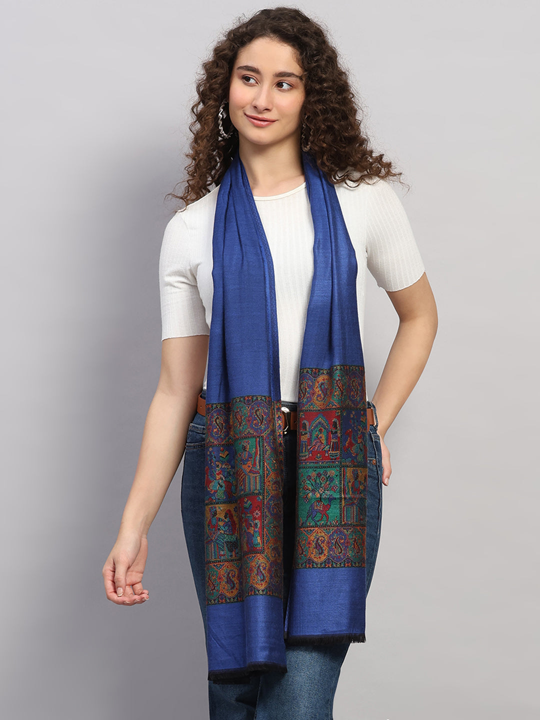 Women Multicolor Self Design Wool Stole