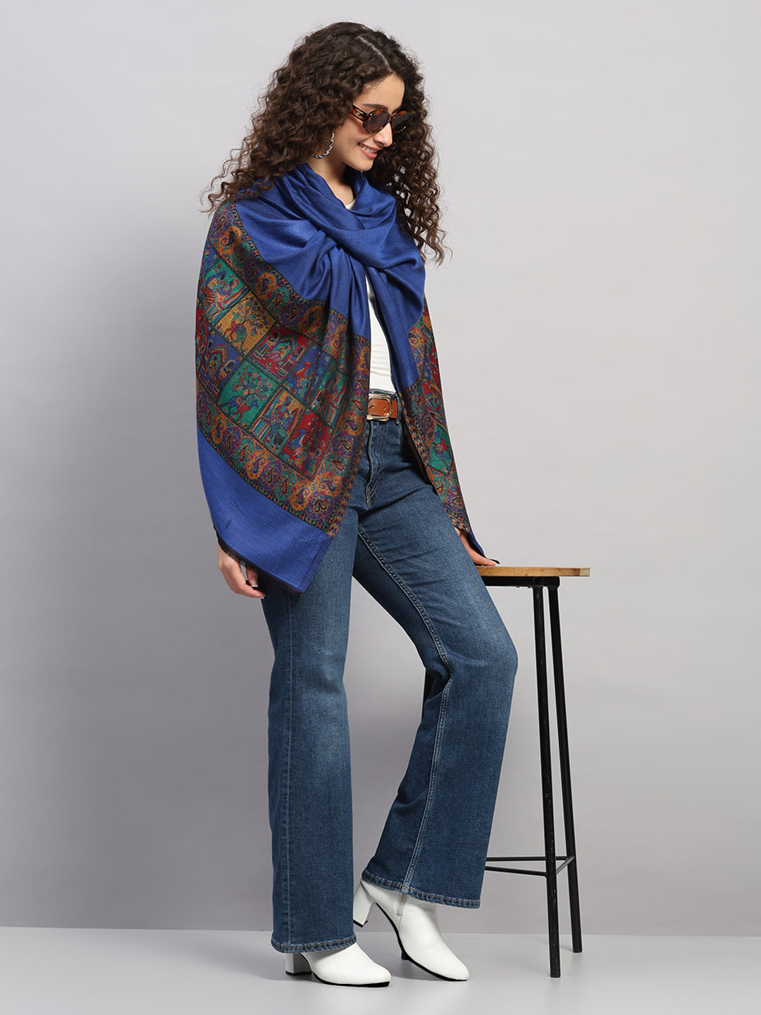 Women Multicolor Self Design Wool Stole