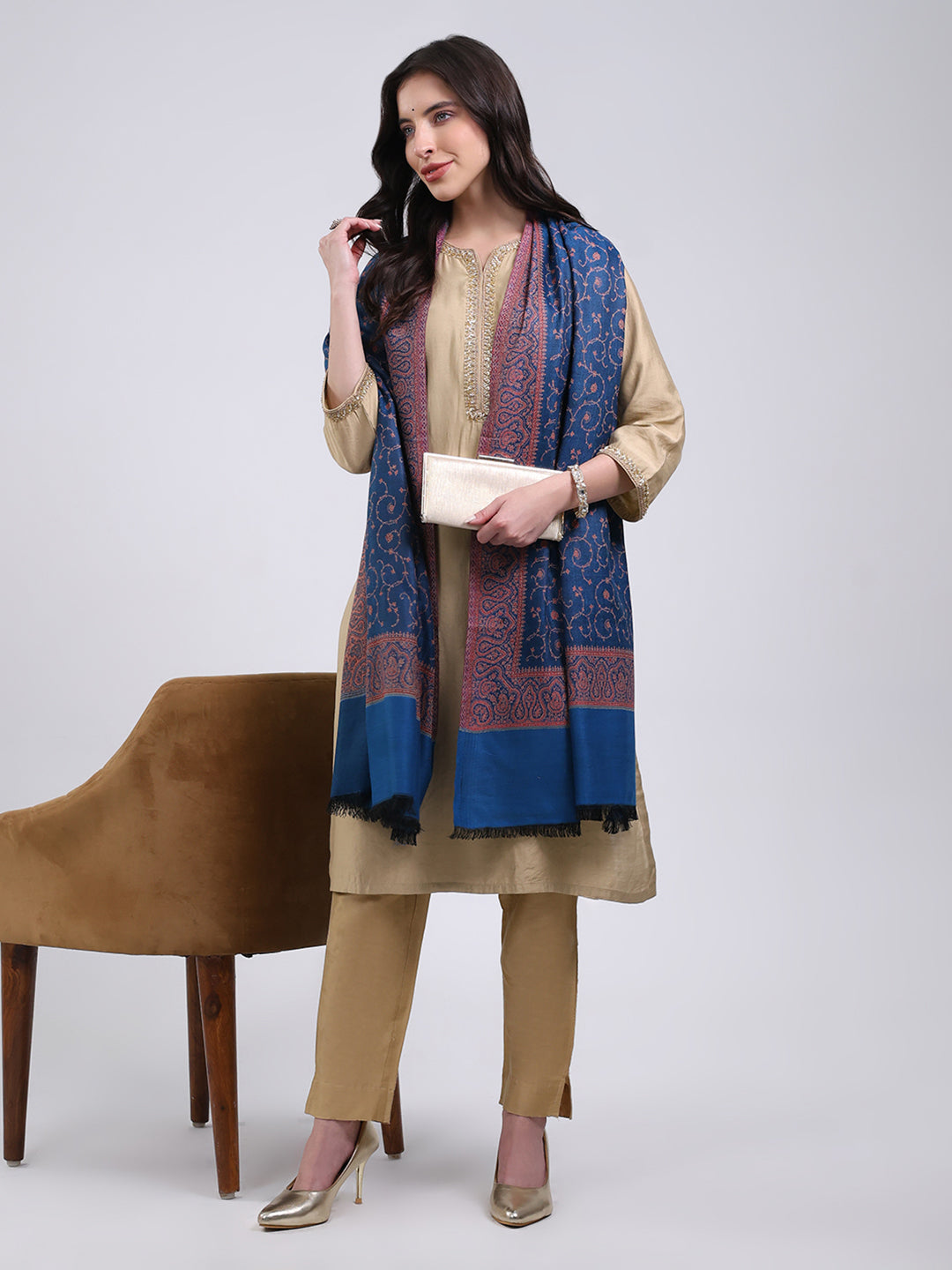 Women Multicolor Self Design Wool Blend Stole