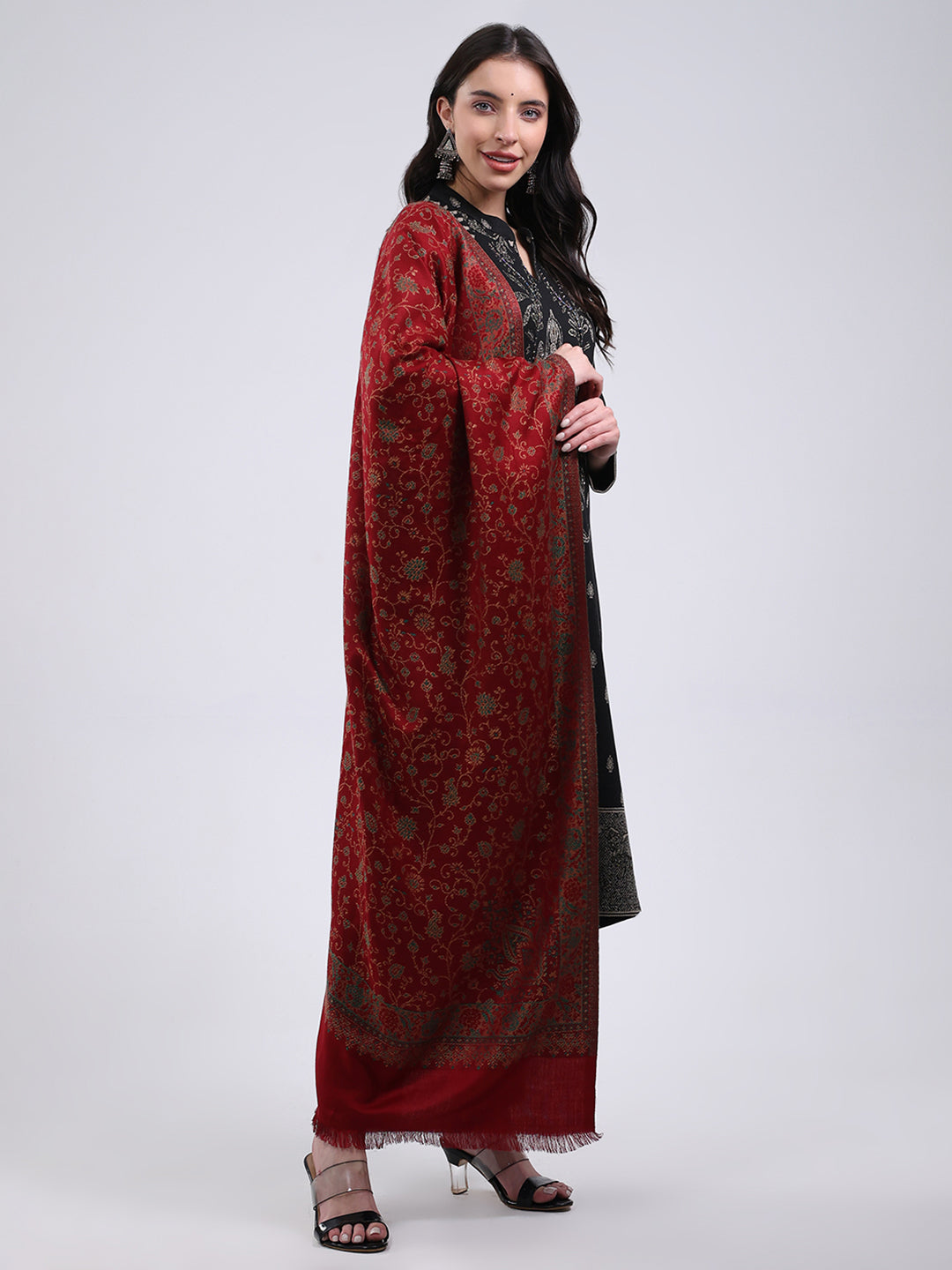 Women Multicolor Self Design Wool Blend Stole